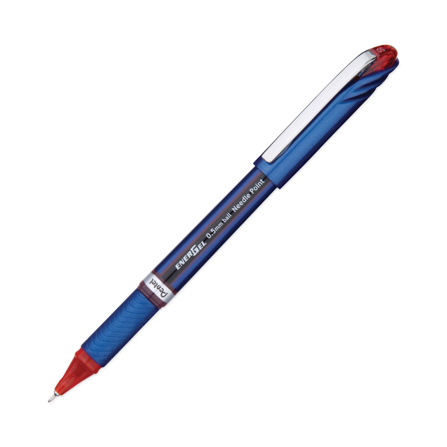 Pentel® EnerGel NV Gel Pen, Stick, Fine 0.5 mm, Red Ink, Blue/Red Barrel, Dozen