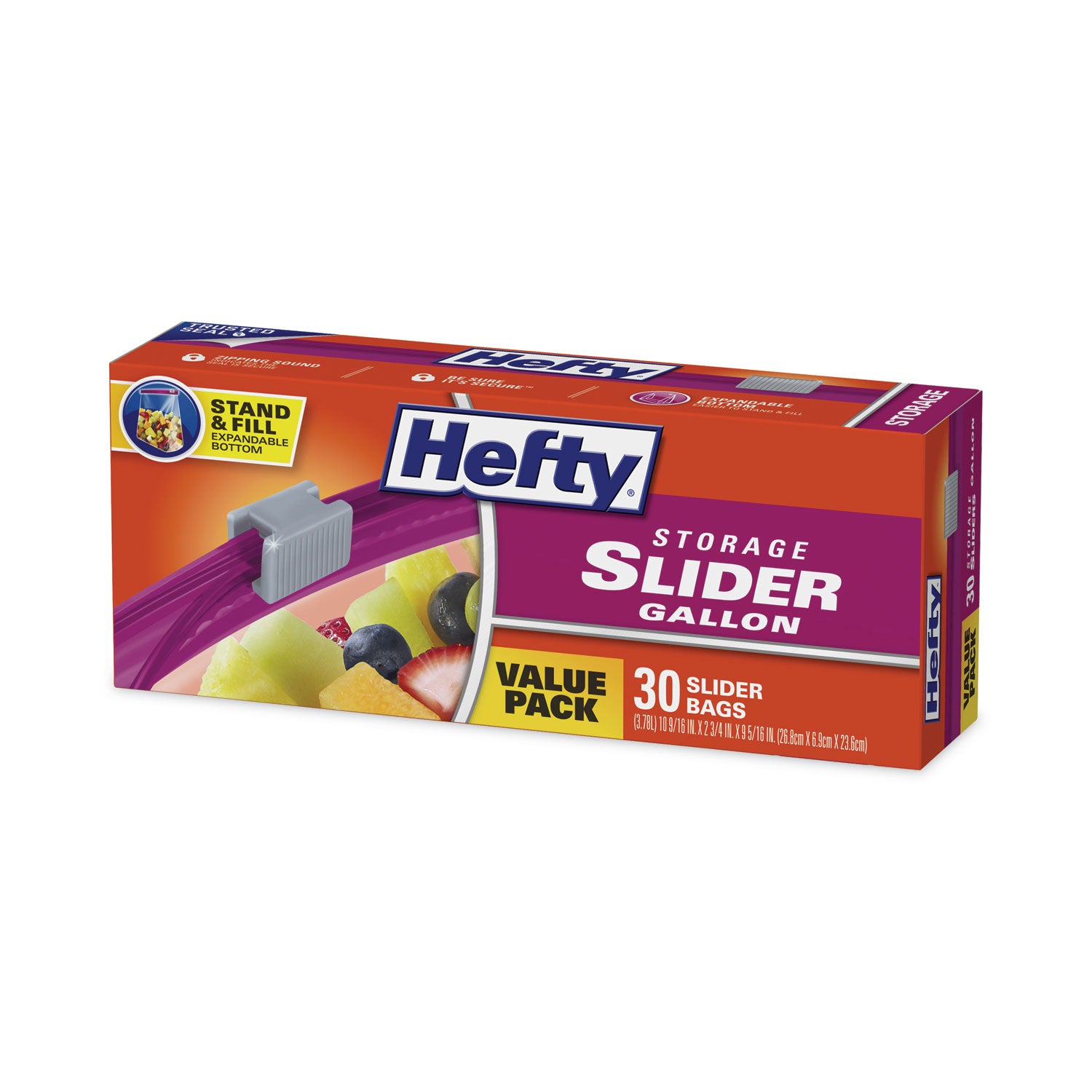 Hefty® Slider Stand and Fill Food Storage Bags, Gallon, 10.56" x 11", Clear, 30/Box