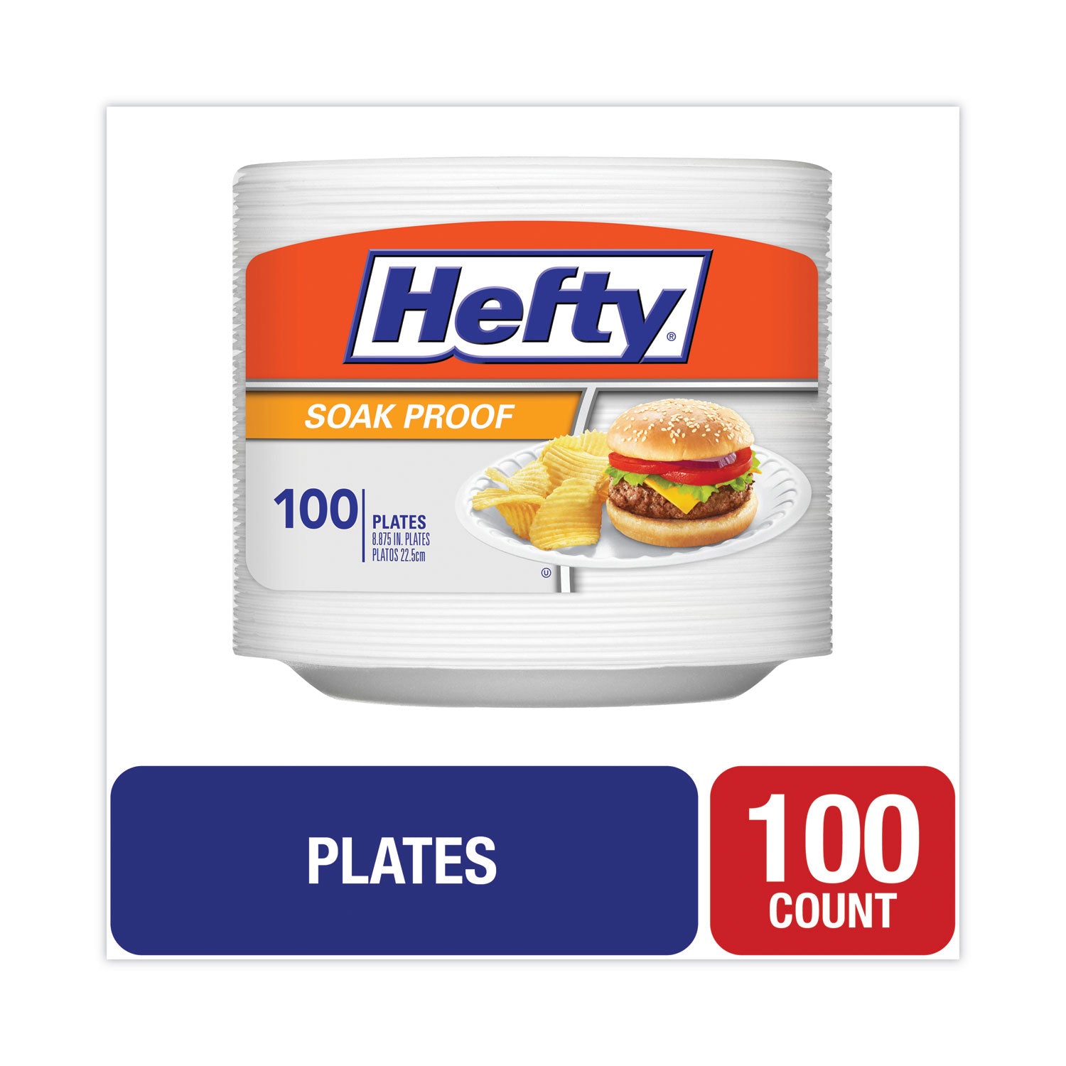 Hefty® Soak Proof Tableware, Plate, Foam, 8.88" dia, White, 100/Pack