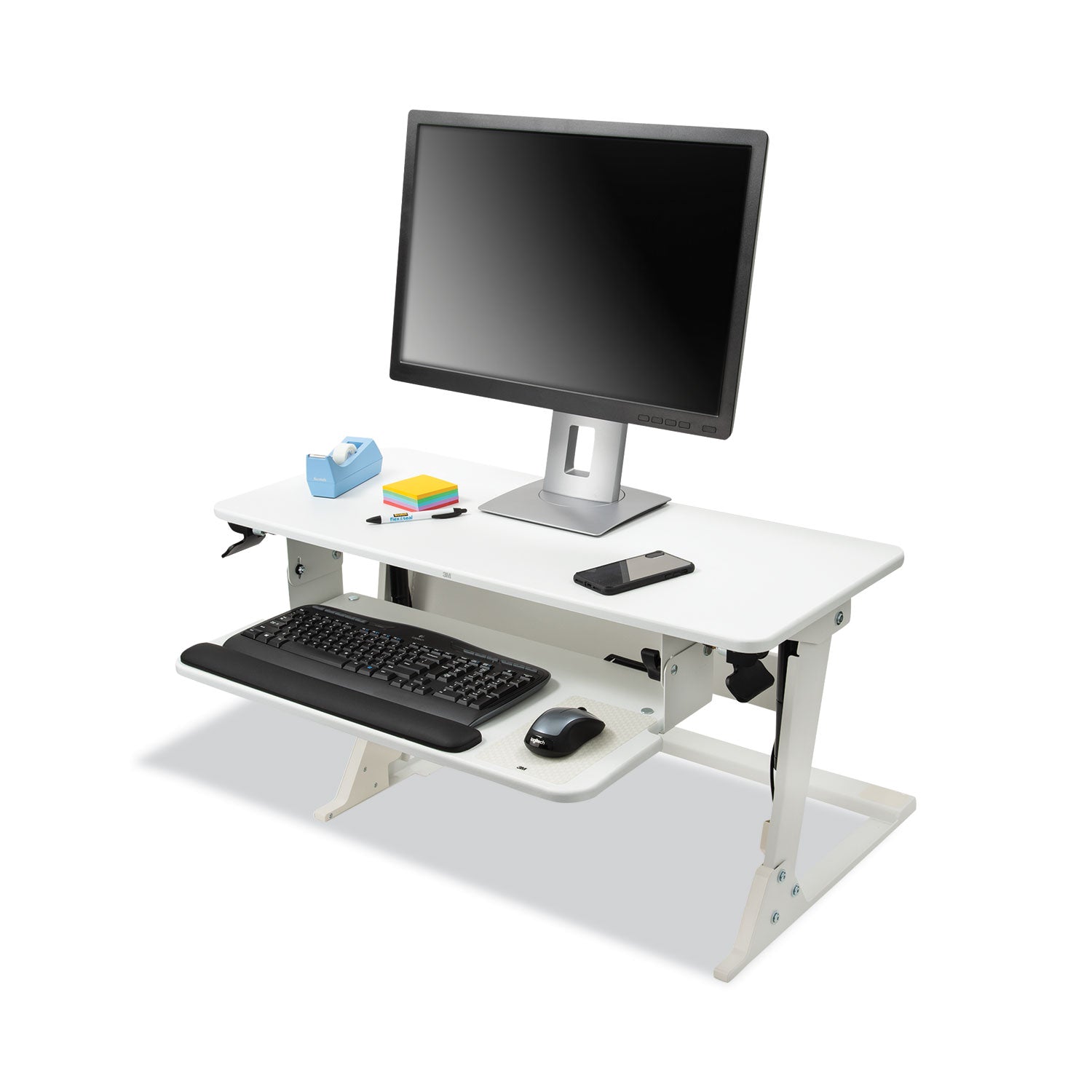 3M™ Precision Standing Desk, 35.4" x 23.2" x 6.2" to 20", White