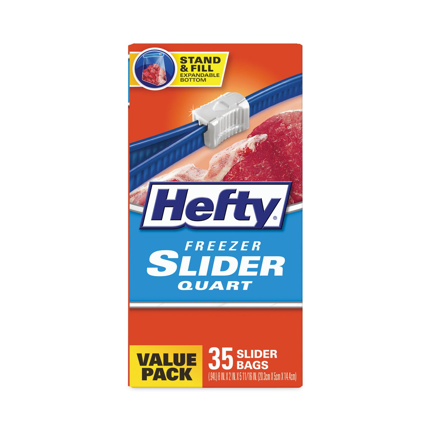 Hefty® Slider Stand and Fill Freezer Storage Bags, 32 oz, 7" x 8", Clear, 35 Bags/Box, 9 Boxes/Carton