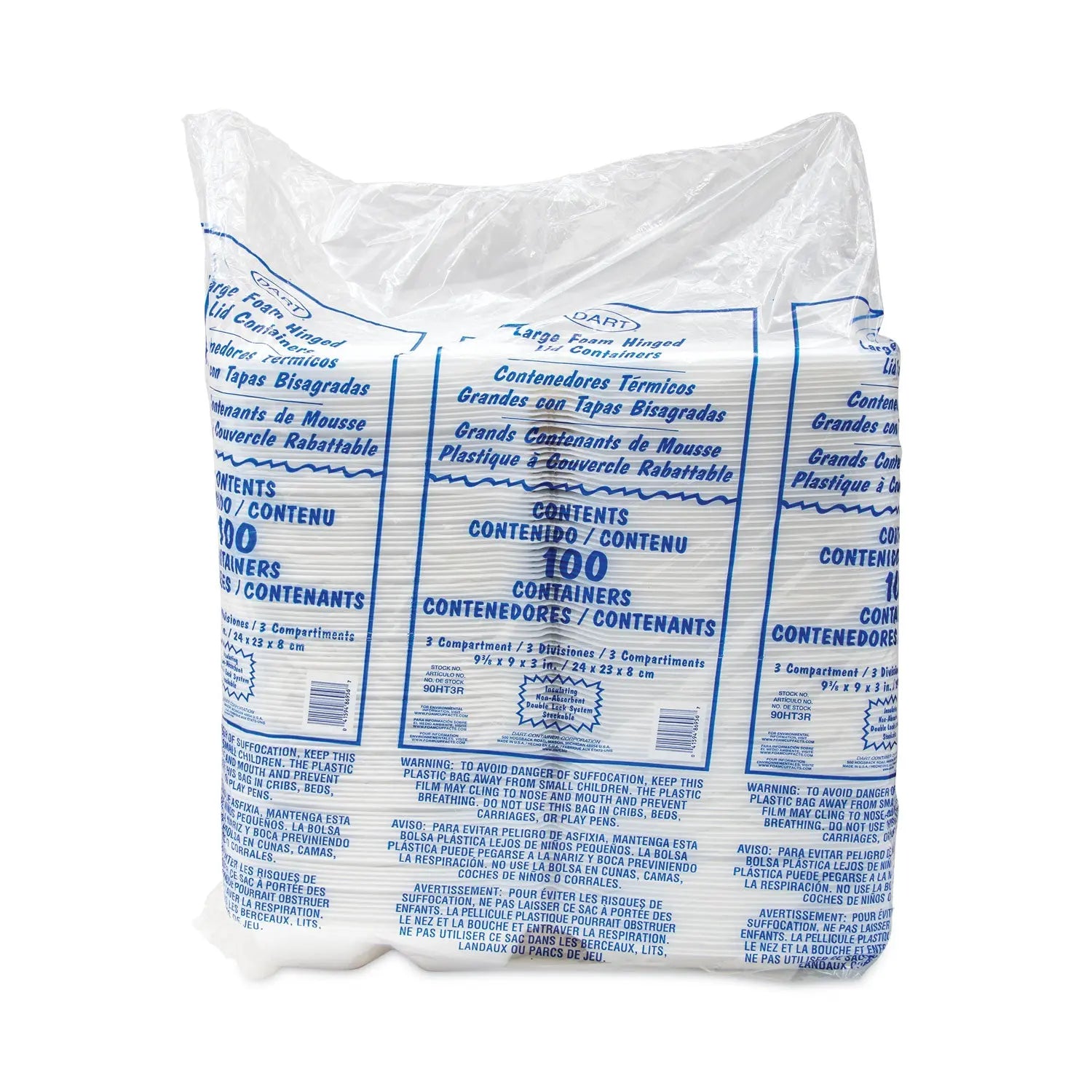 Foam Hinged Lid Container, 3-Compartment, 8 oz, 9 x 9.4 x 3, White, 200/Carton Dart® Flipcost