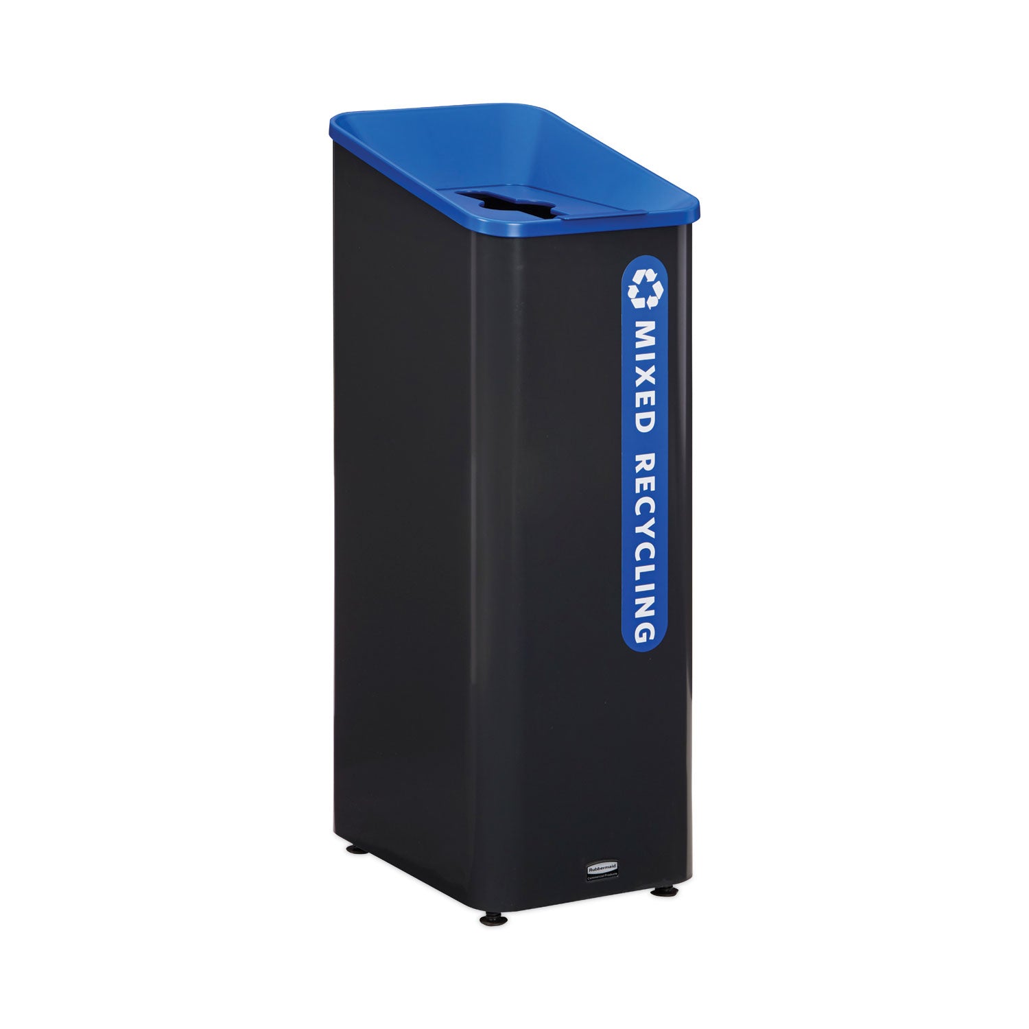 Rubbermaid® Commercial Sustain Decorative Refuse with Recycling Lid, 15 gal, Metal/Plastic, Black/Blue