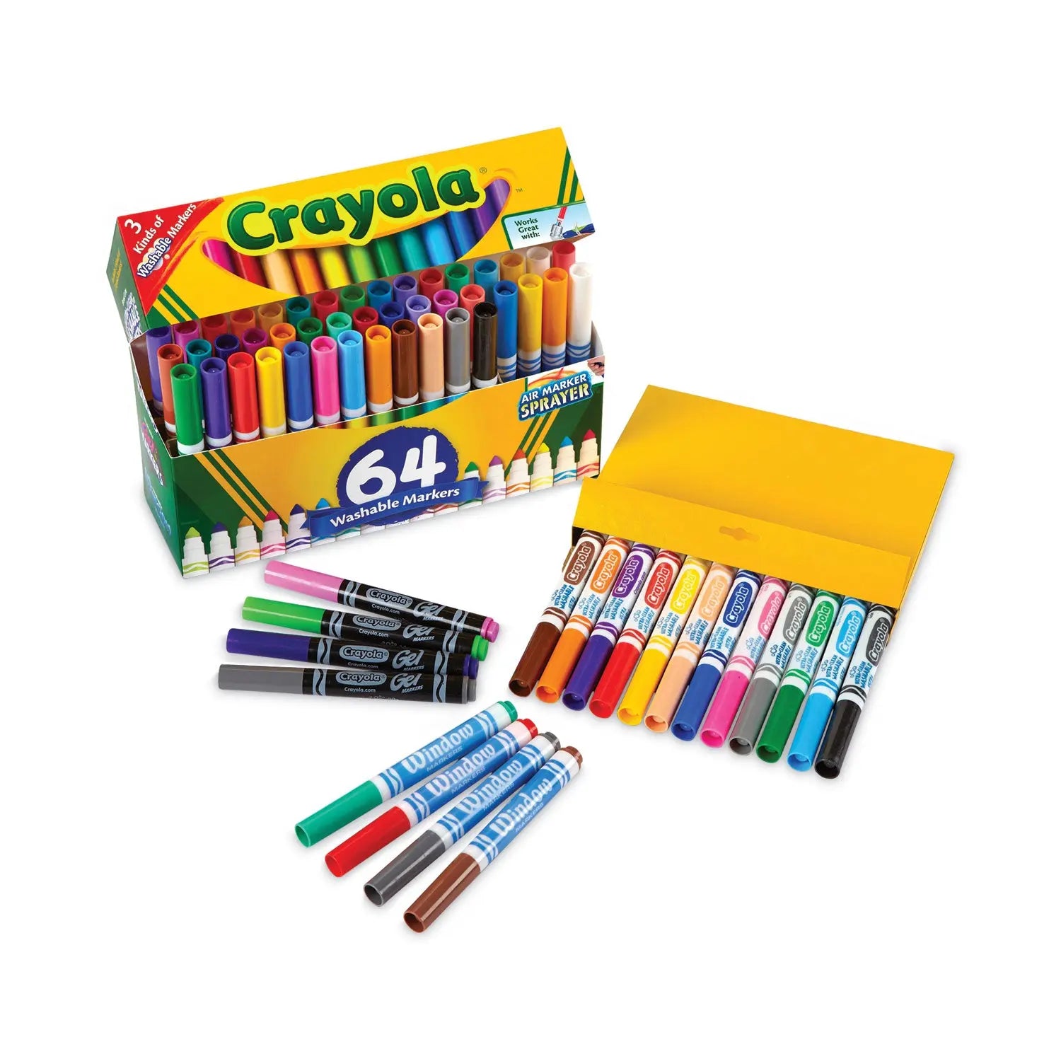 Broad Line Washable Markers, 48 Broad Bullet Tip/8 Gel/8 Window, Assorted Colors, 64/Set Crayola® Flipcost