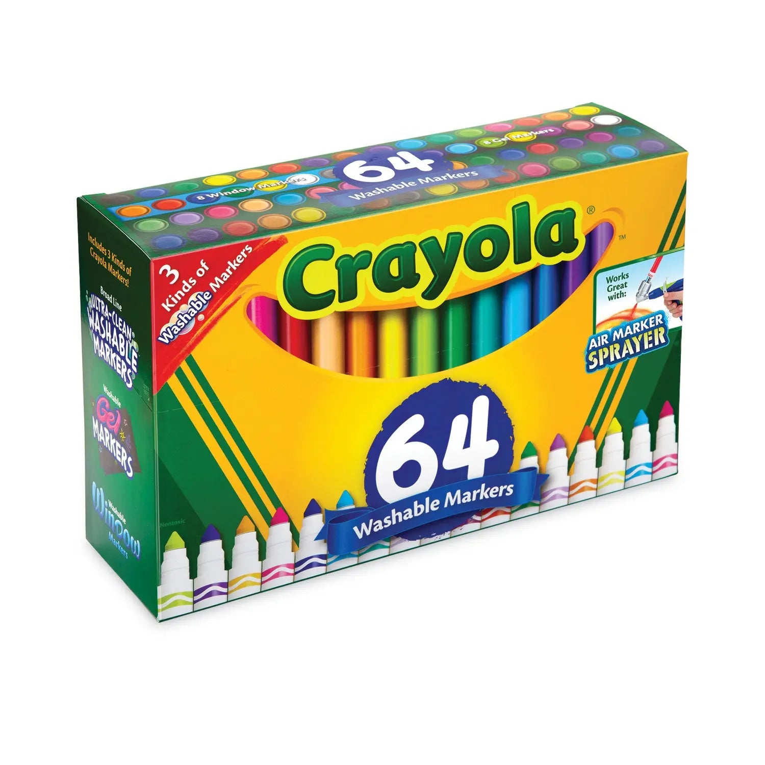 Broad Line Washable Markers, 48 Broad Bullet Tip/8 Gel/8 Window, Assorted Colors, 64/Set Crayola® Flipcost