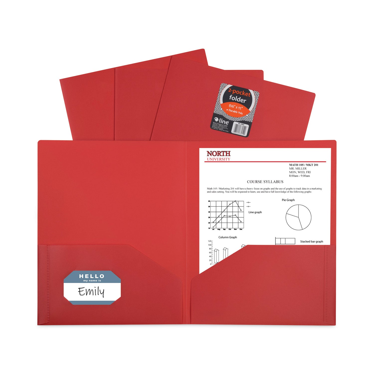 C-Line® Two-Pocket Heavyweight Poly Portfolio Folder, 11 x 8.5, Red, 25/Box