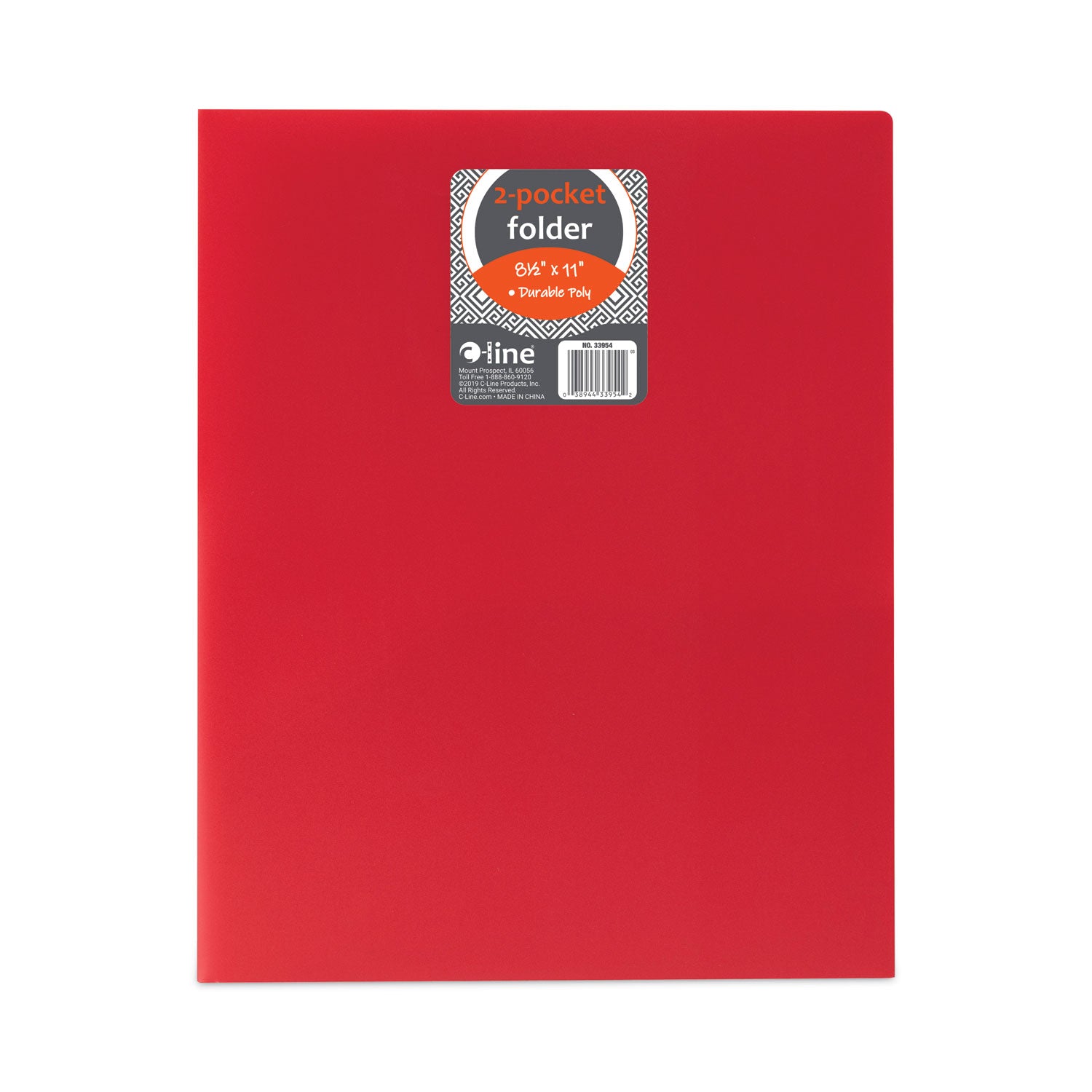 C-Line® Two-Pocket Heavyweight Poly Portfolio Folder, 11 x 8.5, Red, 25/Box