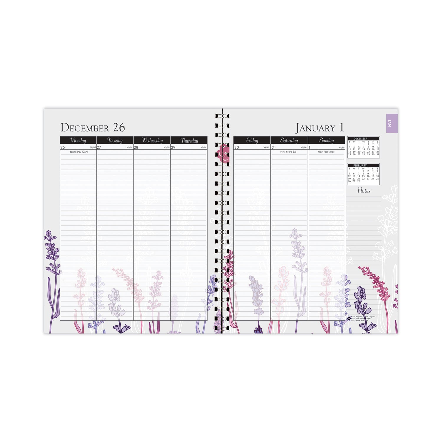 House of Doolittle™ Recycled WildFlower Weekly/Monthly Planner, WildFlower Artwork, 11 x 8.5, Gray/White/Purple Cover, 12-Month (Jan-Dec): 2025