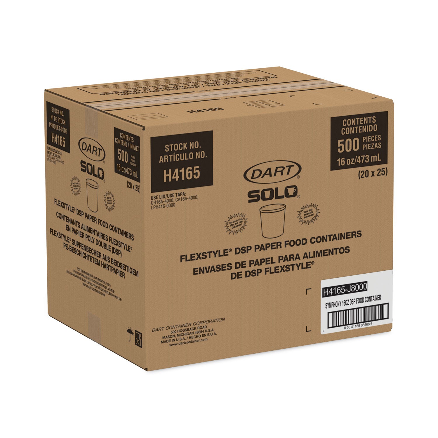SOLO® Flexstyle Double Poly Paper Containers, 16 oz, Symphony Design, Paper, 25/Pack, 20 Packs/Carton