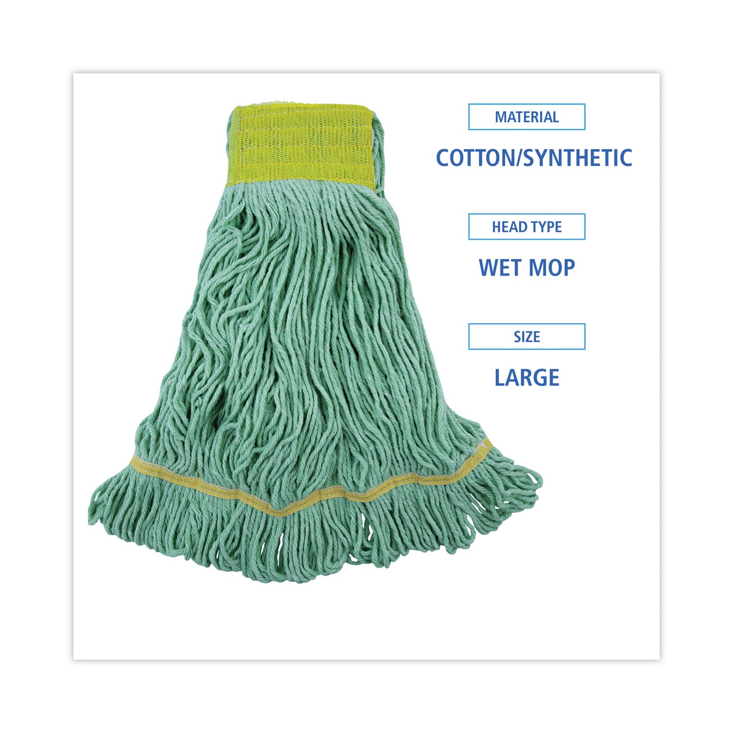 Boardwalk® Ecomop Looped-End Mop Head, Recycled Fibers, Large Size, Green, 12/carton