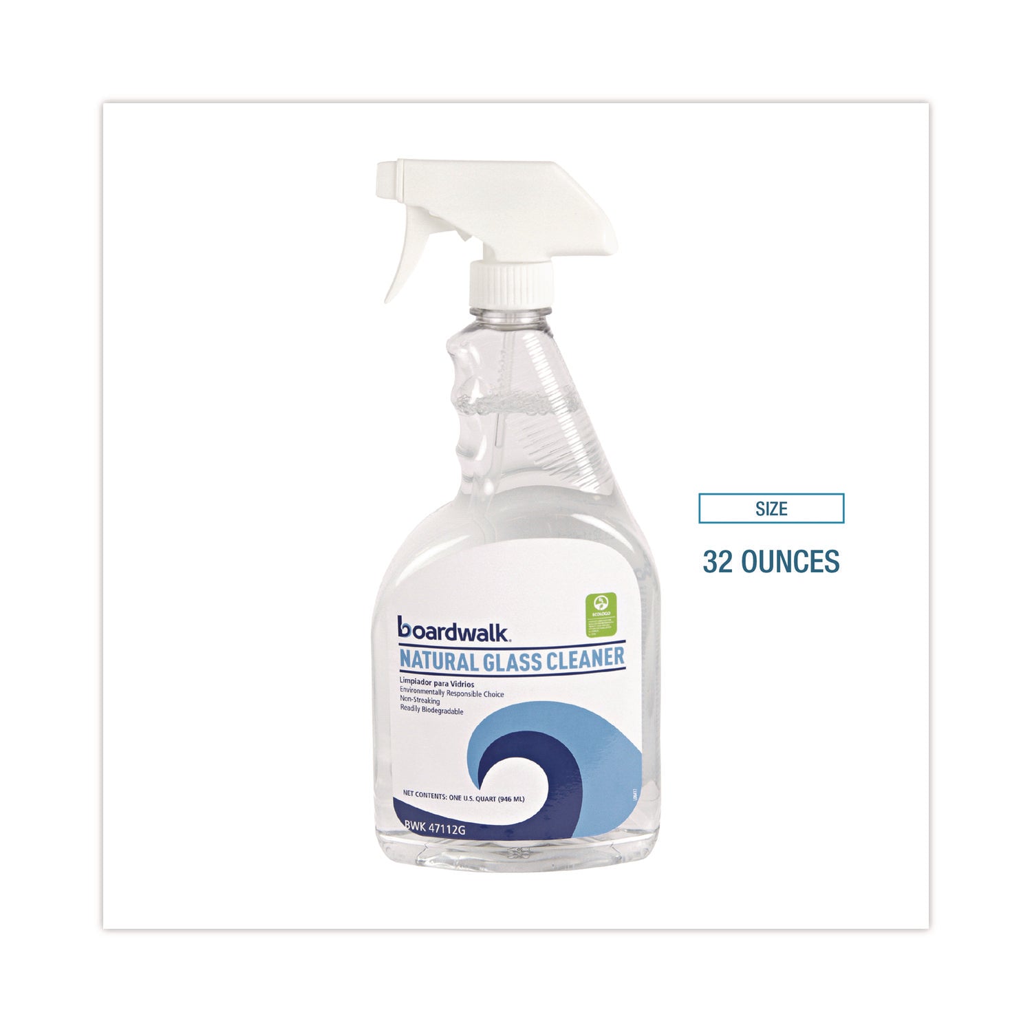 Boardwalk® Natural Glass Cleaner, Unscented, 32 oz Trigger Spray Bottle, 12/Carton