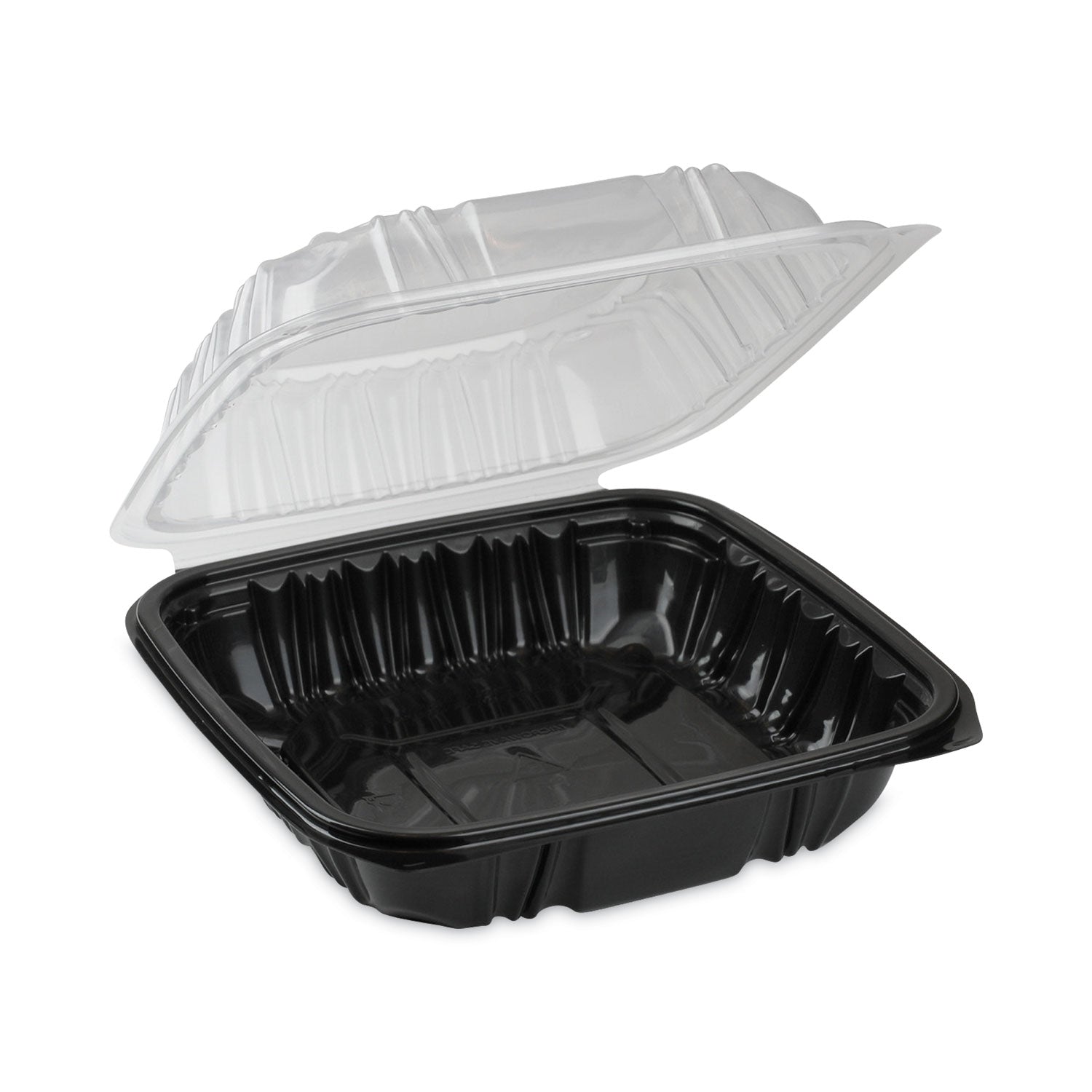 Pactiv Evergreen EarthChoice Vented Dual Color Microwavable Hinged Lid Container, 28 oz, 7.5 x 7.5 x 3, Black/Clear, Plastic, 150/Carton