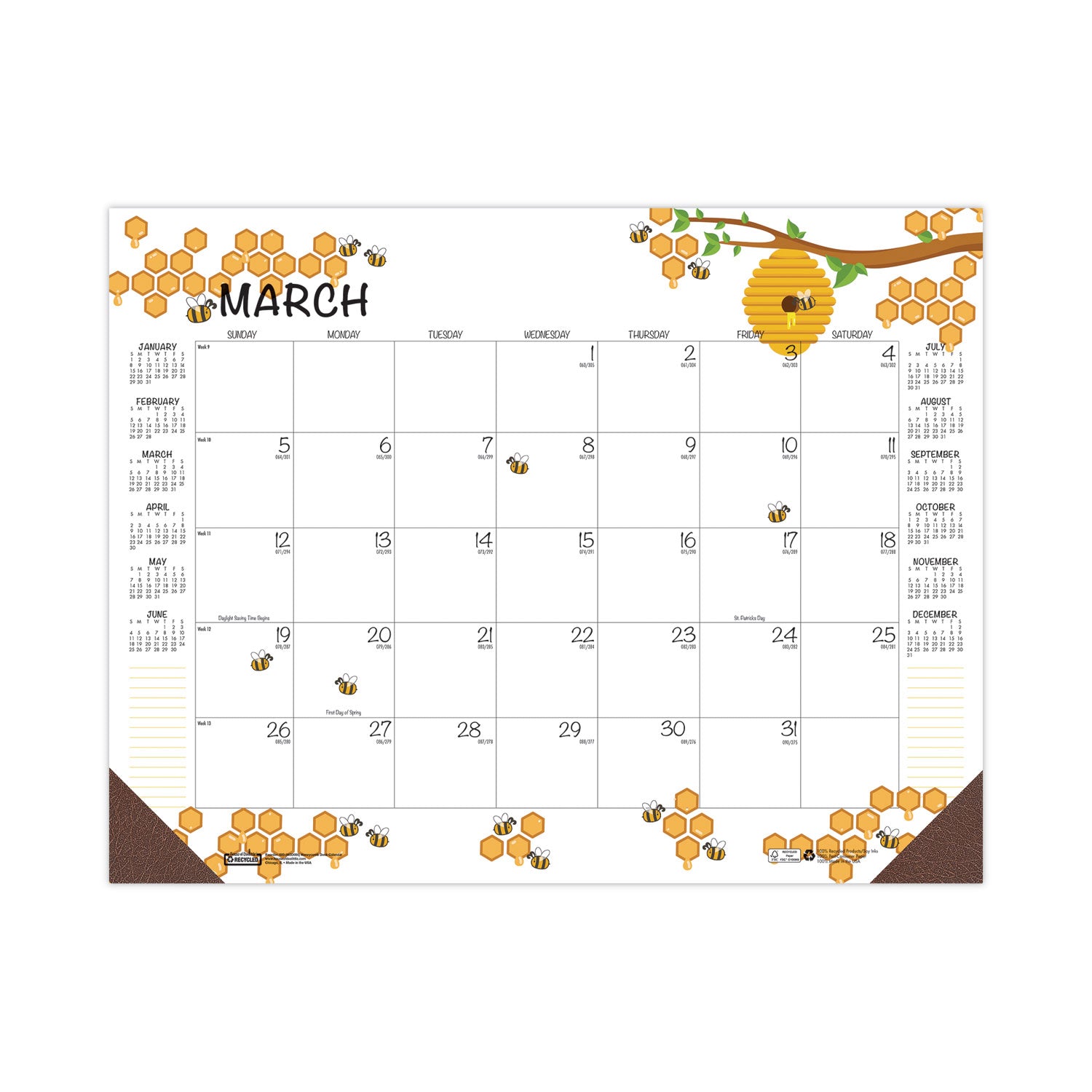 House of Doolittle™ Recycled Honeycomb Desk Pad Calendar, Honeycomb Artwork, 18.5 x 13, White/Multicolor Sheets, 12-Month (Jan to Dec): 2025
