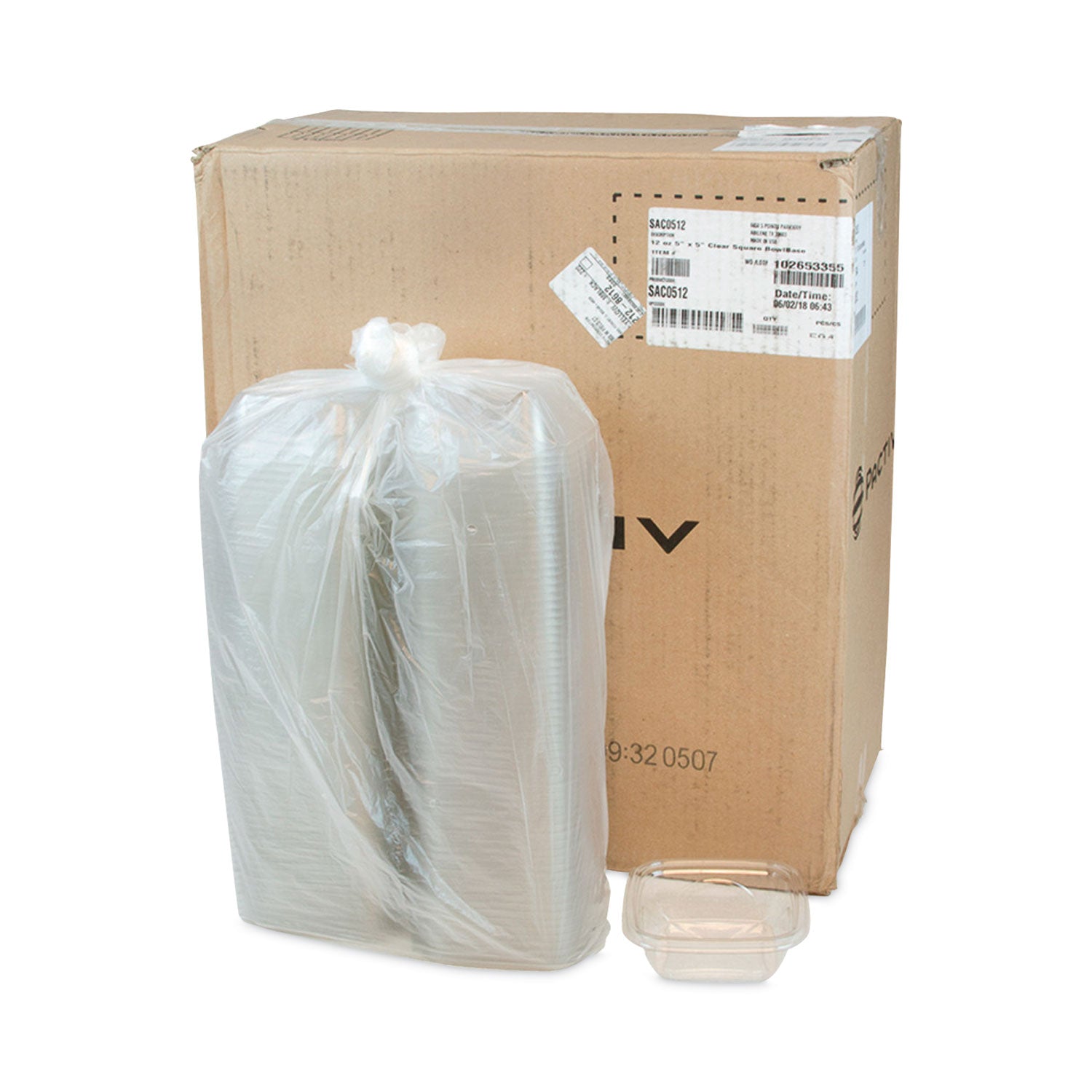 Pactiv Evergreen EarthChoice Square Recycled Bowl, 12 oz, 5 x 5 x 1.63, Clear, Plastic, 504/Carton