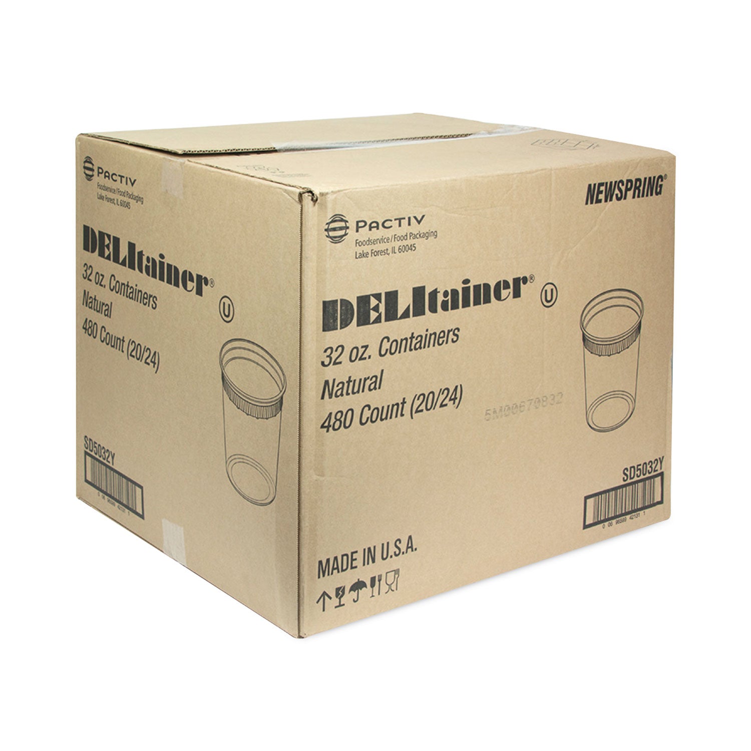 Pactiv Evergreen Newspring DELItainer Microwavable Container, 32 oz, 4.55 x 4.55 x 5.55, Natural, Plastic, 480/Carton