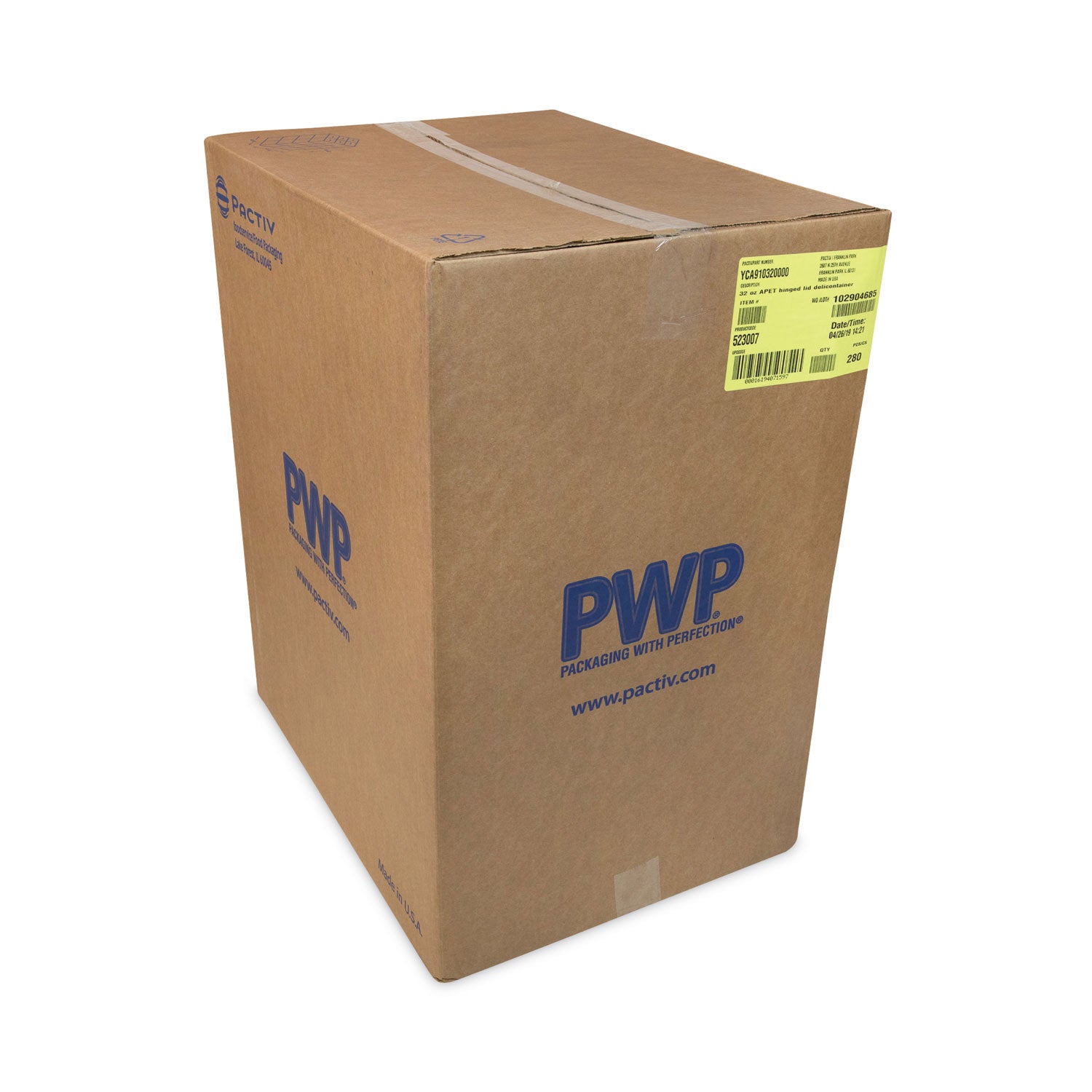 Pactiv Evergreen EarthChoice Recycled PET Hinged Container, 32 oz, 7.31 x 5.88 x 3.25, Clear, Plastic, 280/Carton