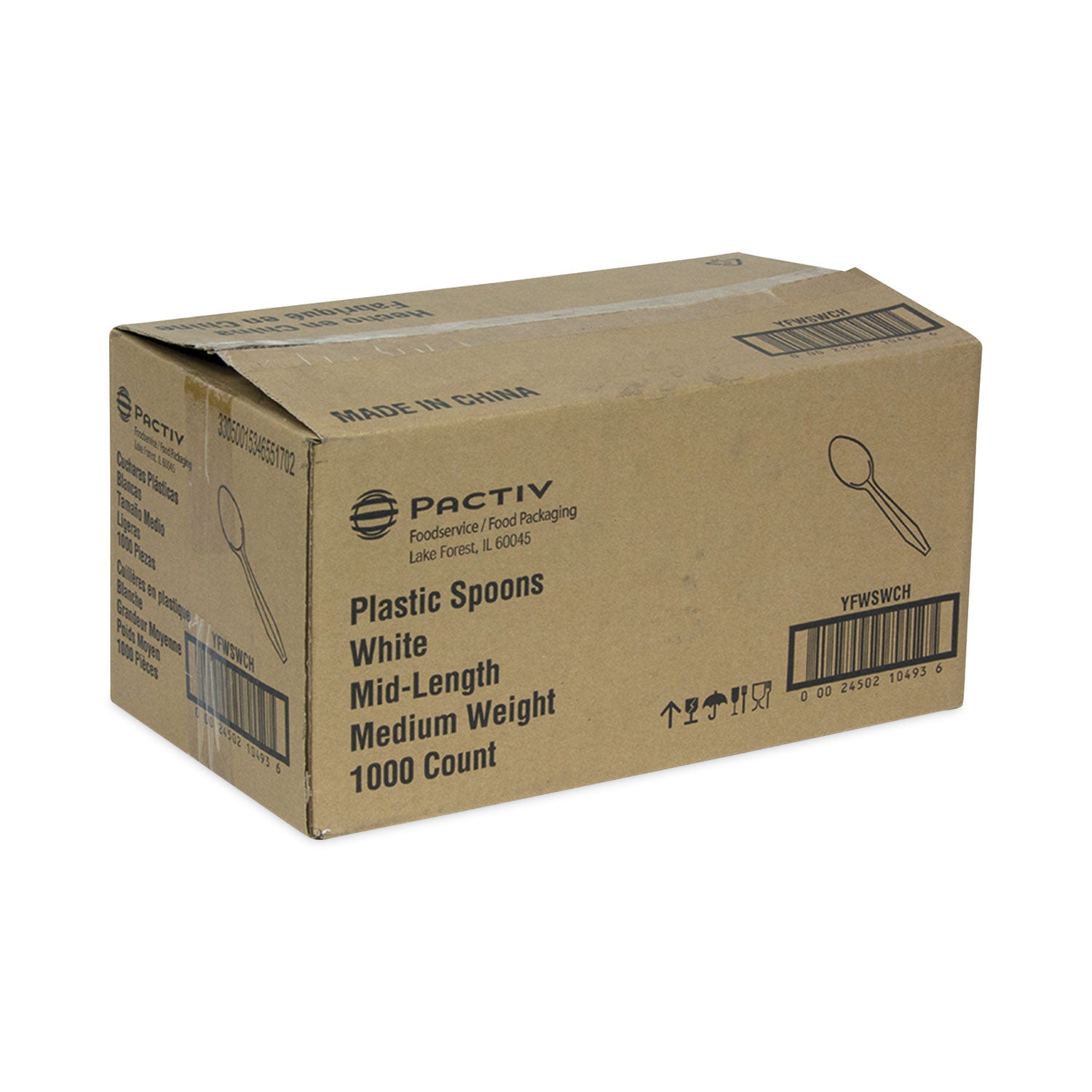 Pactiv Evergreen Fieldware Cutlery, Mediumweight Spoon, Plastic, White, 1,000/Carton