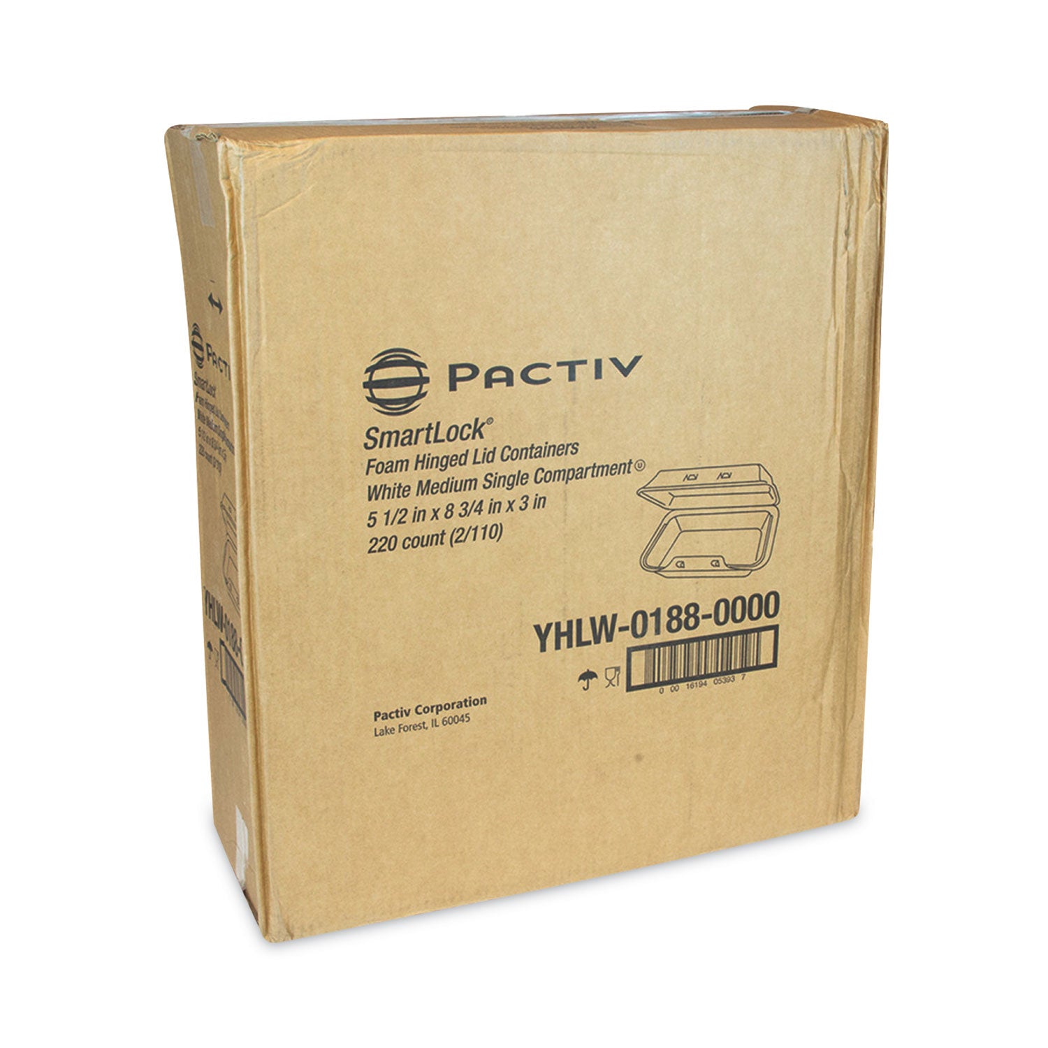 Pactiv Evergreen SmartLock Foam Hinged Lid Container, Medium, 8.75 x 5.5 x 3, White, 220/Carton
