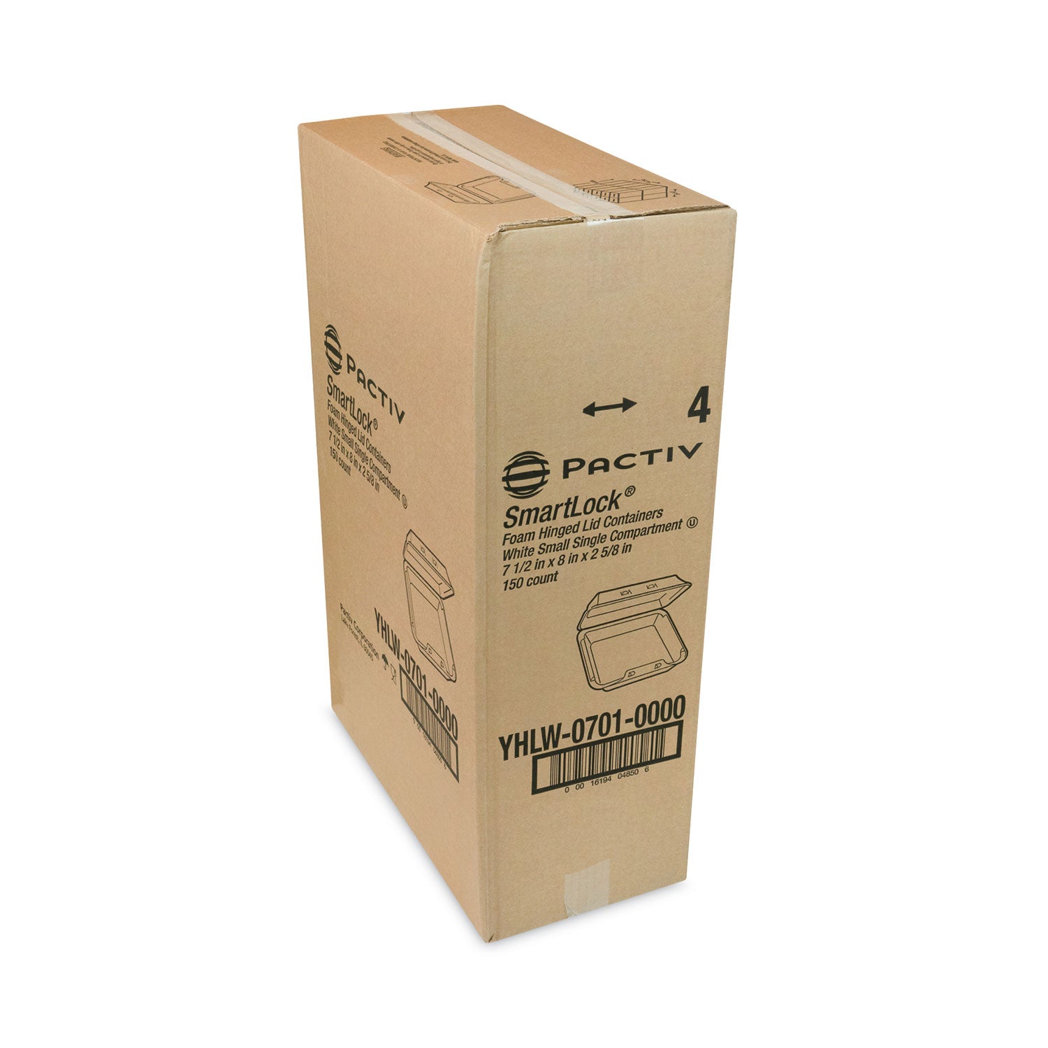 Pactiv Evergreen SmartLock Foam Hinged Lid Container, Small, 7.5 x 8 x 2.63, White, 150/Carton