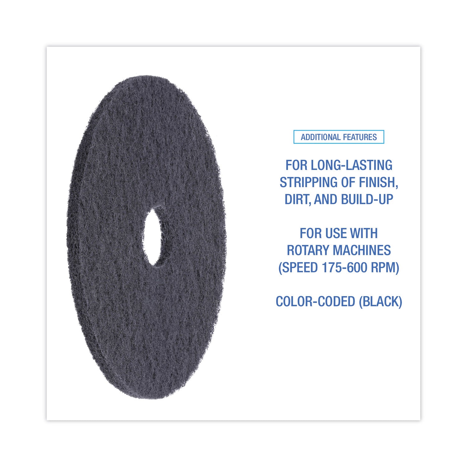 Boardwalk® Stripping Floor Pads, 17" Diameter, Black, 5/carton