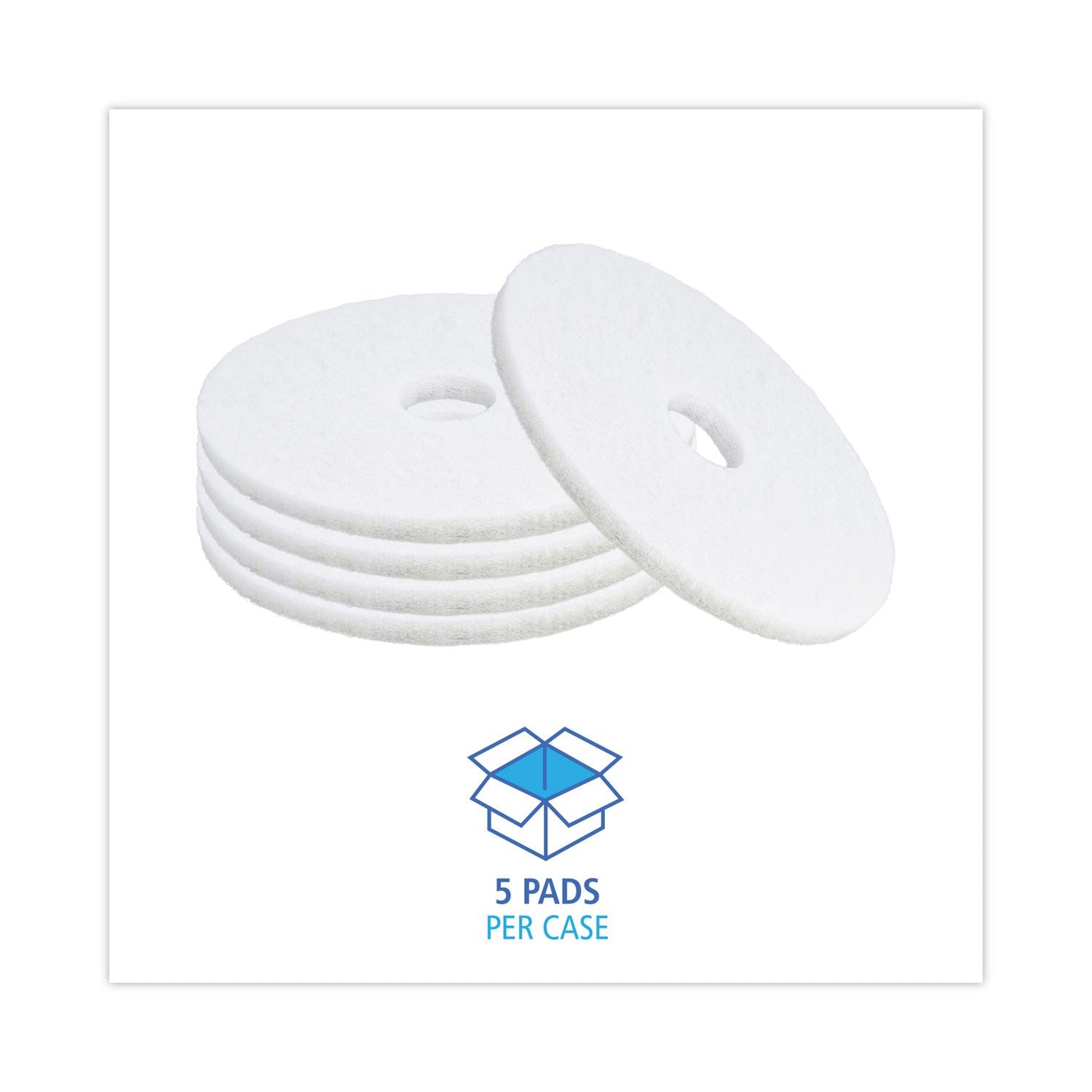 Boardwalk® Polishing Floor Pads, 16" Diameter, White, 5/carton