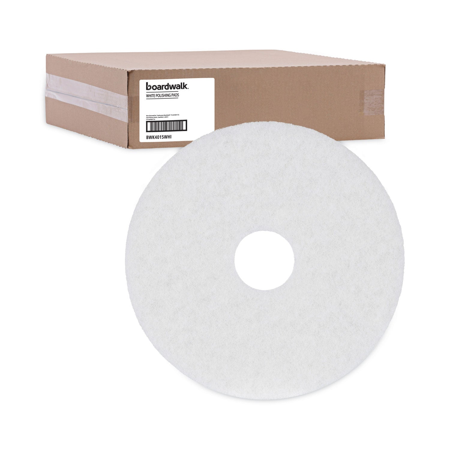 Boardwalk® Polishing Floor Pads, 15" Diameter, White, 5/carton