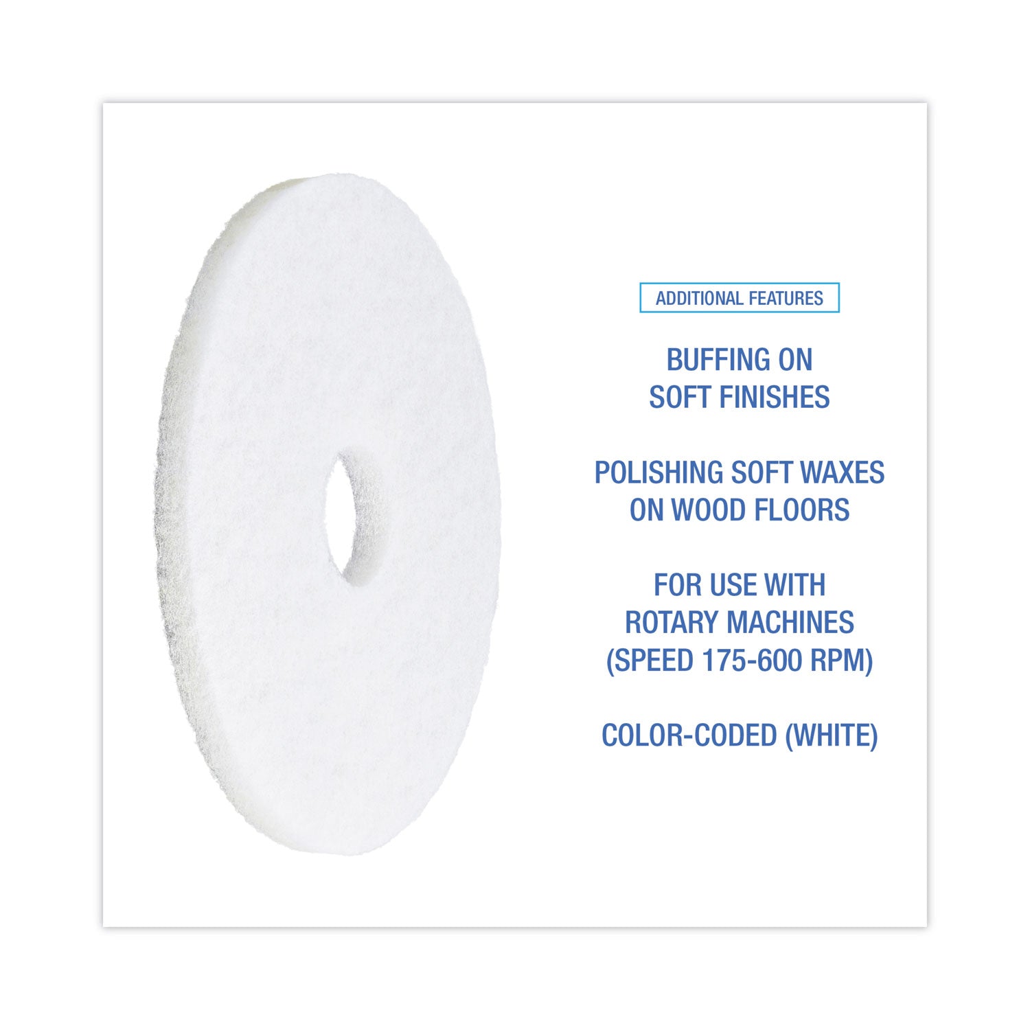 Boardwalk® Polishing Floor Pads, 15" Diameter, White, 5/carton