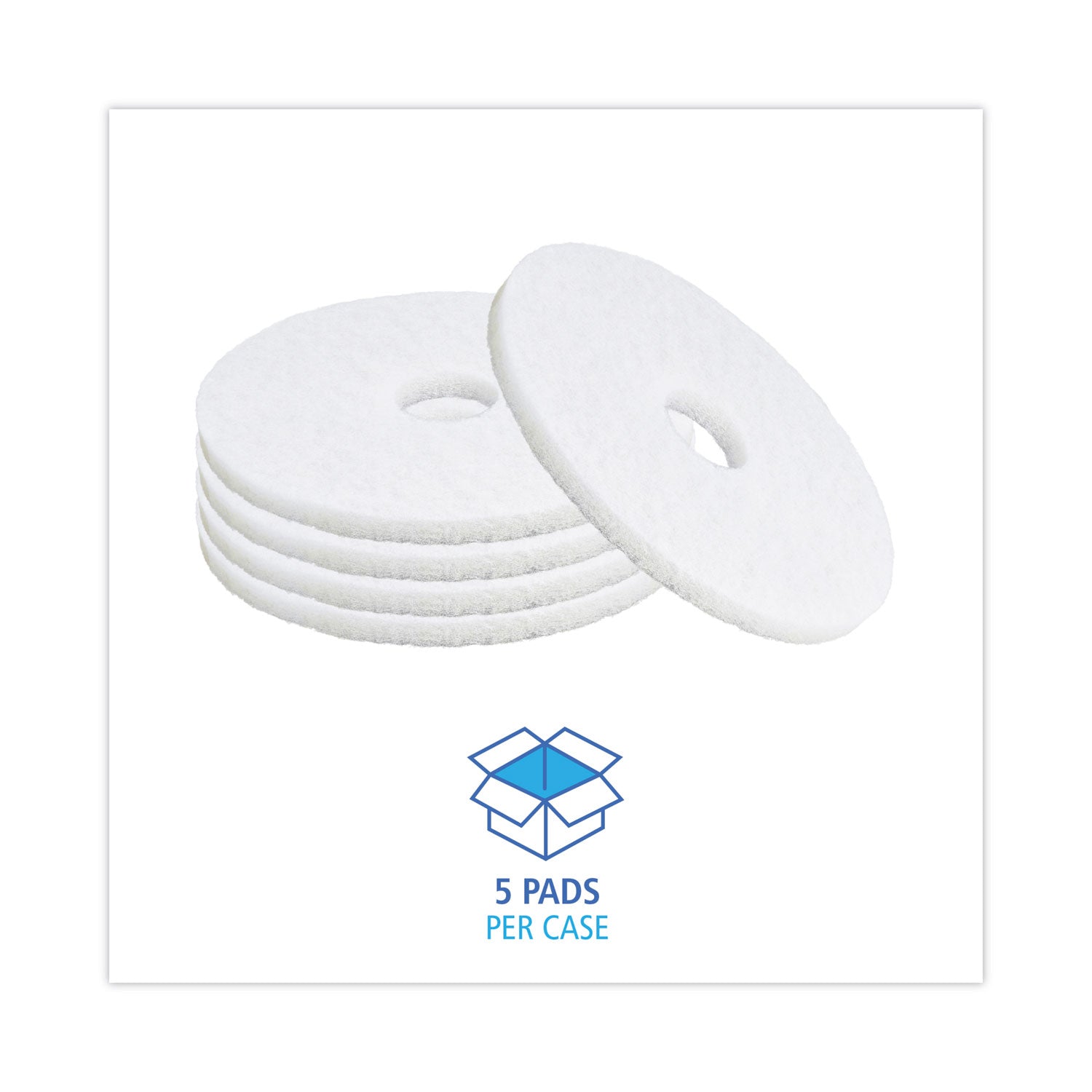 Boardwalk® Polishing Floor Pads, 15" Diameter, White, 5/carton