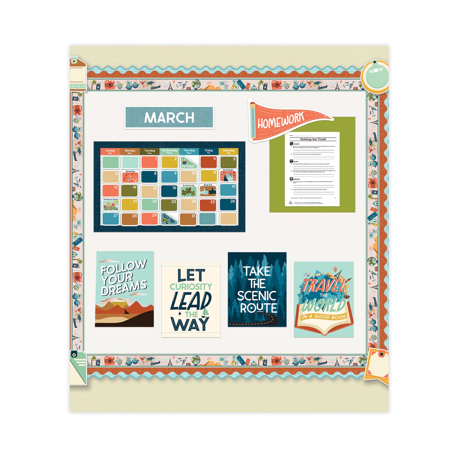 Carson-Dellosa Education Calendar Bulletin Board Sets, 123-Piece Set, Let's Explore, 23" x 13", Multicolor