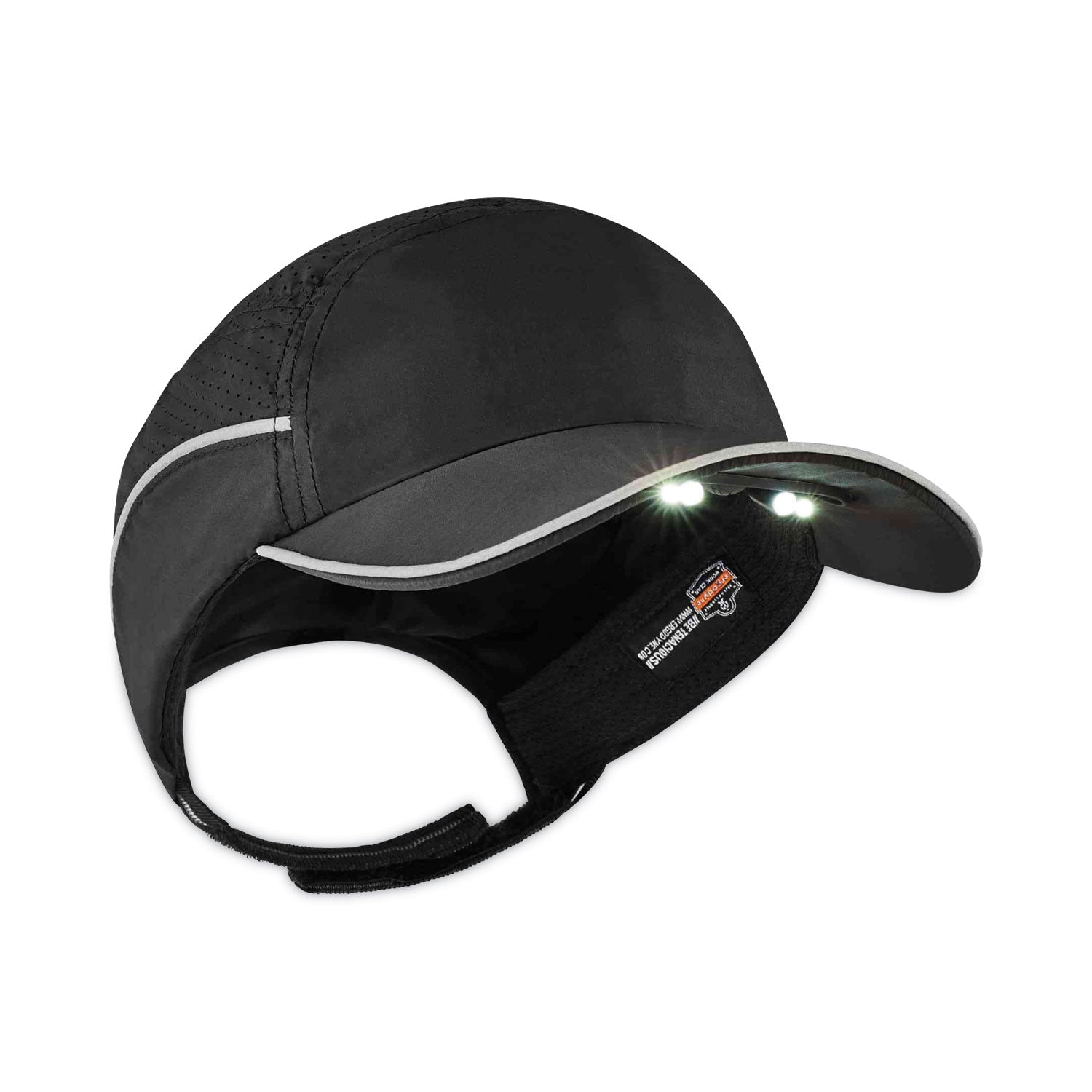 ergodyne® Skullerz 8965 Lightweight Bump Cap Hat with LED Lighting, Long Brim, Black