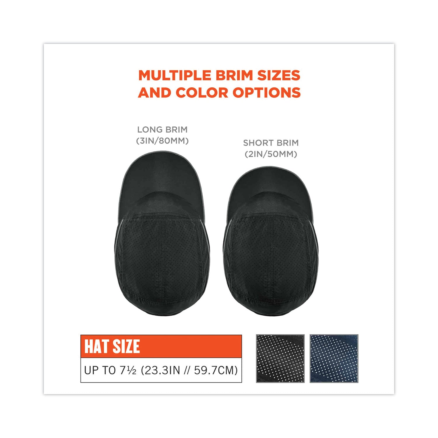 ergodyne® Skullerz 8965 Lightweight Bump Cap Hat with LED Lighting, Long Brim, Black