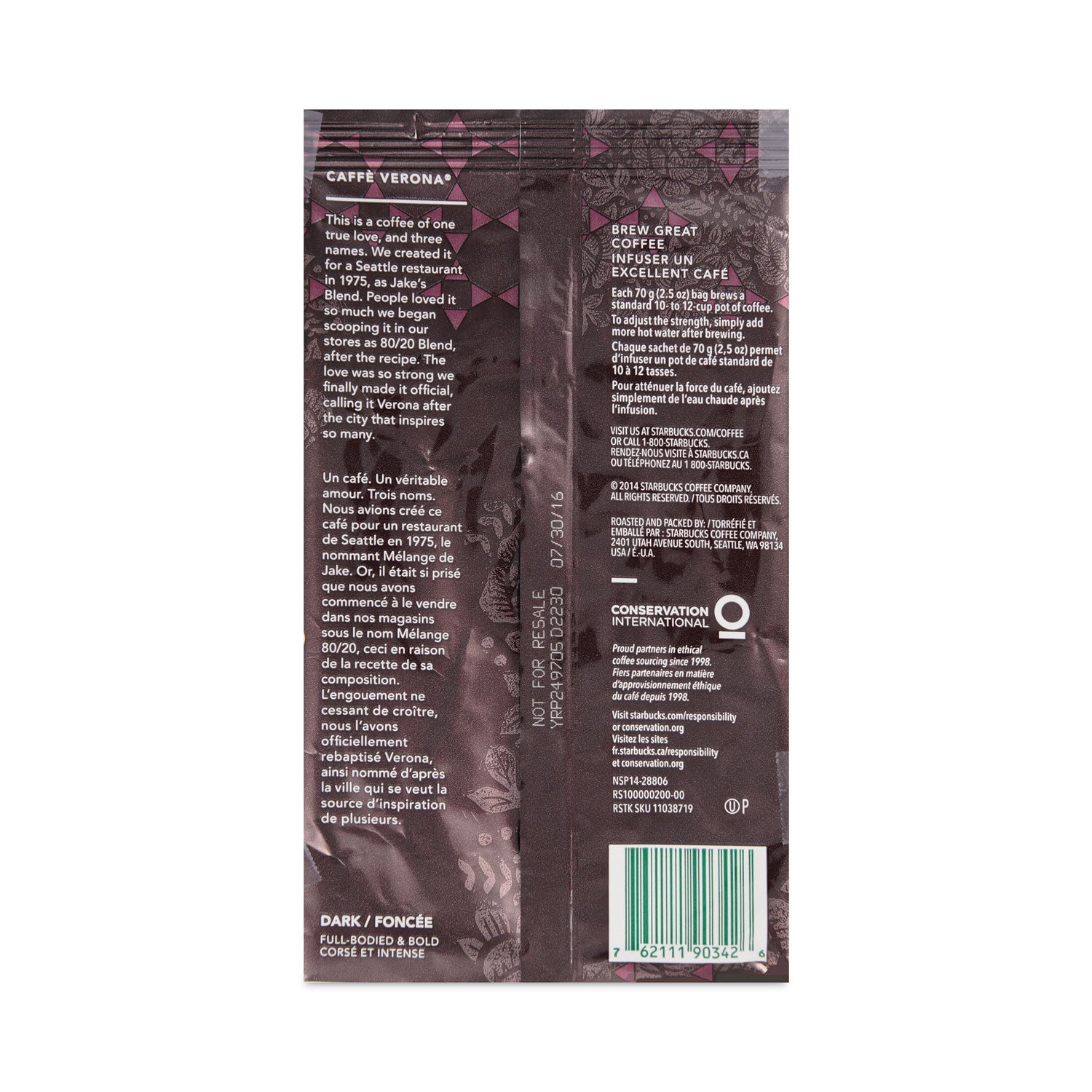 Starbucks® Coffee, Caffe Verona, 2.5 Oz Packet, 18/box