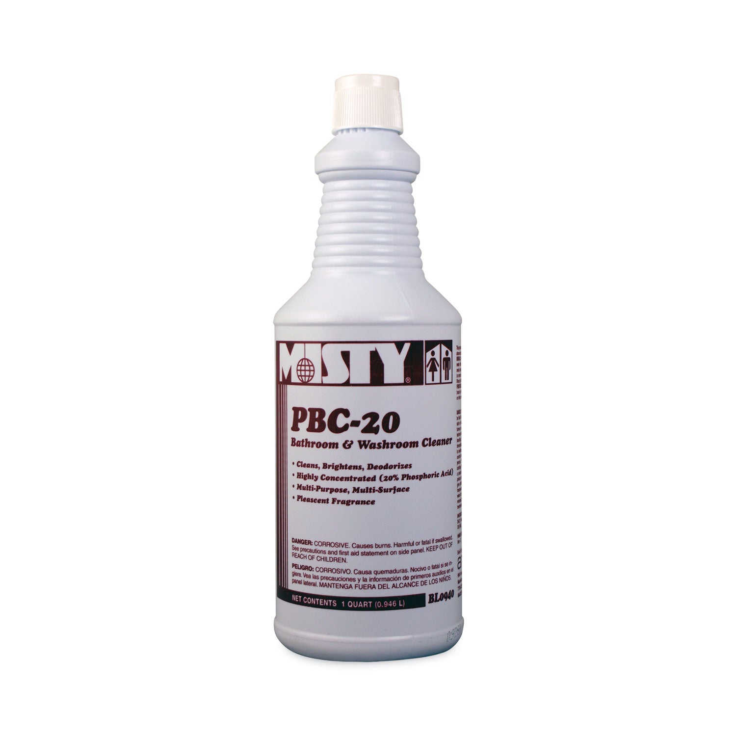 Misty® PBC-20 Bathroom and Washroom Cleaner, Cherry Scent, 1 qt Bottle, 12/Carton