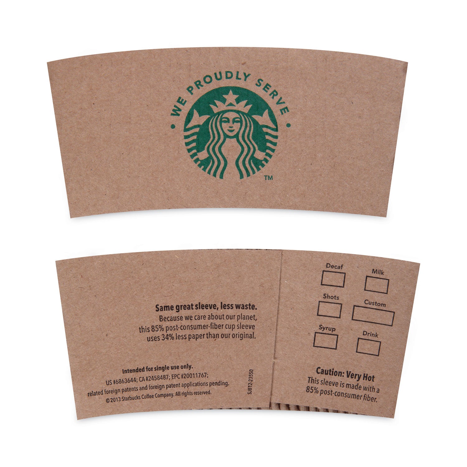 Starbucks® Cup Sleeves, Fits 12, 16, 20 Oz Hot Cups, Kraft, 1,380/carton
