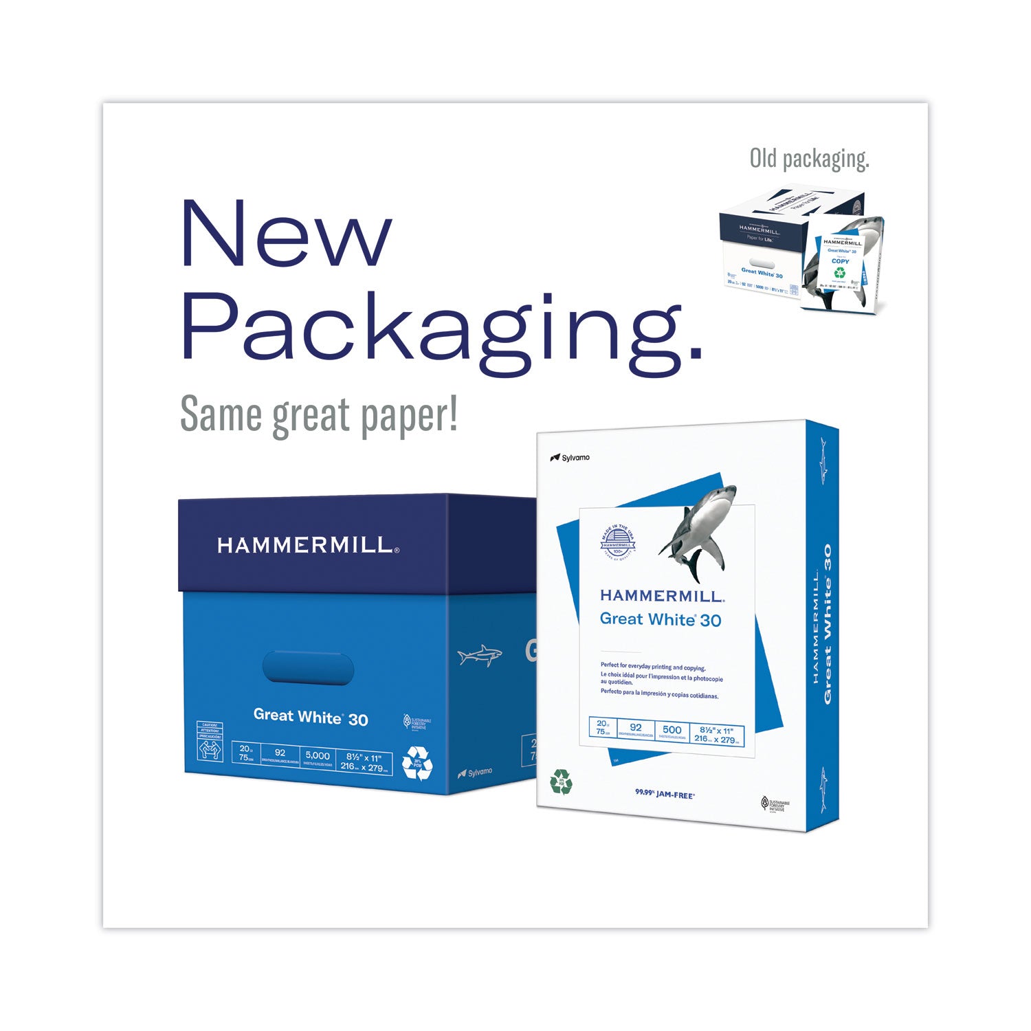 Hammermill® Great White 30 Recycled Print Paper, 92 Bright, 20 lb Bond Weight, 11 x 17, White, 500/Ream