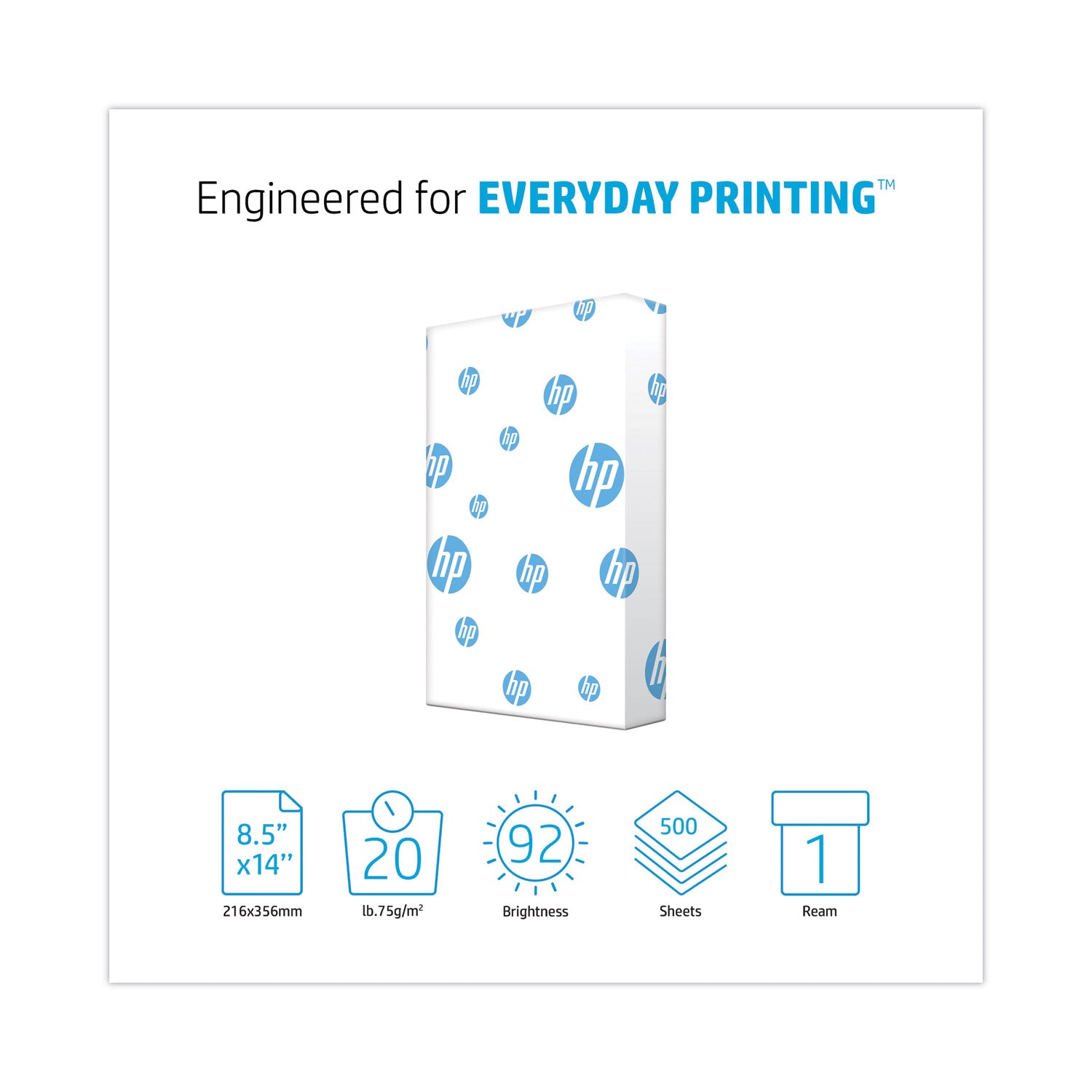 HP Papers Office20 Paper, 92 Bright, 20 lb Bond Weight, 8.5 x 14, White, 500/Ream