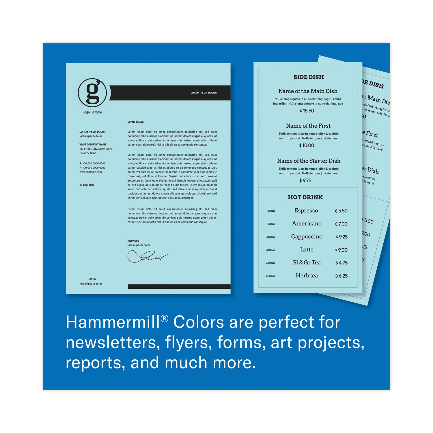 Hammermill® Colors Print Paper, 20 lb Bond Weight, 8.5 x 11, Blue, 500/Ream