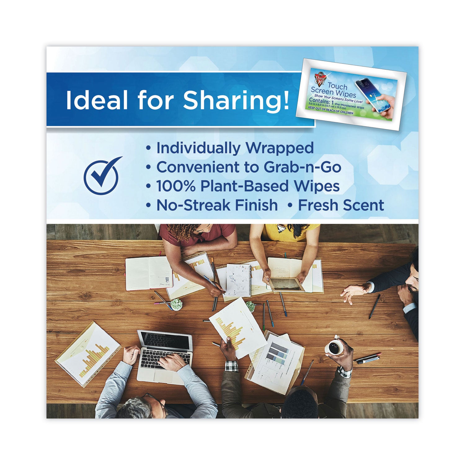 Dust-Off® Touch Screen Wipes, 5 x 6, Citrus, 200 Individual Foil Packets in an Easy Grab Jar