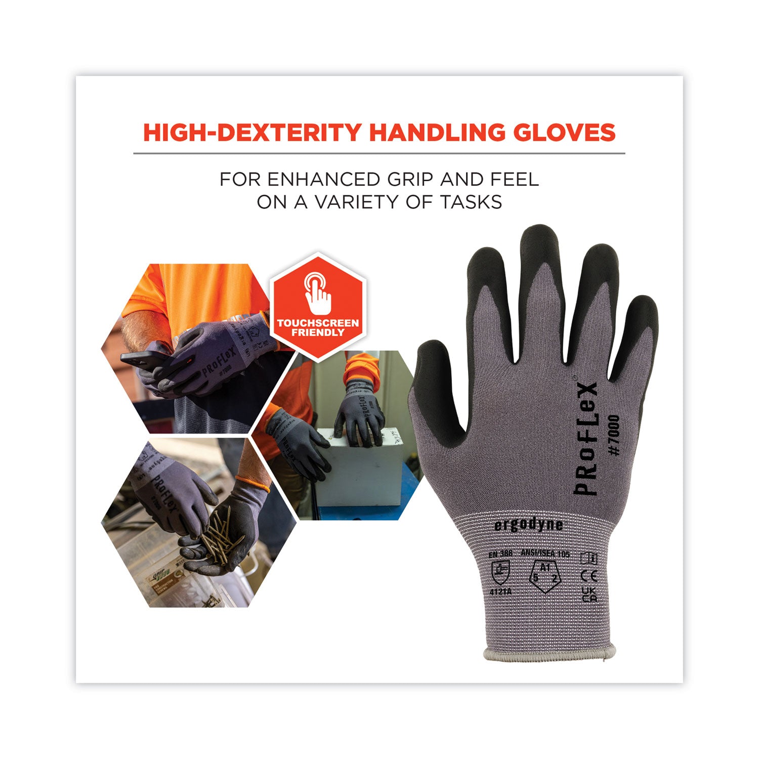 ergodyne® ProFlex 7000 Nitrile-Coated Gloves Microfoam Palm, Gray, Large, Pair