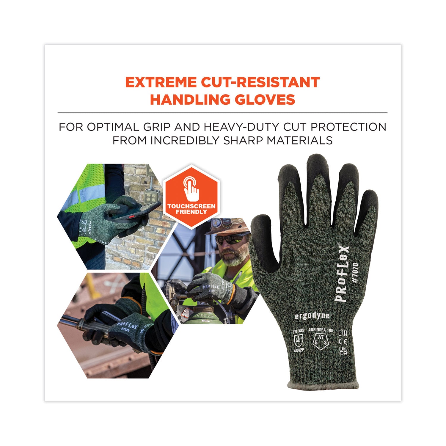 ergodyne® ProFlex 7070 ANSI A7 Nitrile Coated CR Gloves, Green, X-Large, Pair
