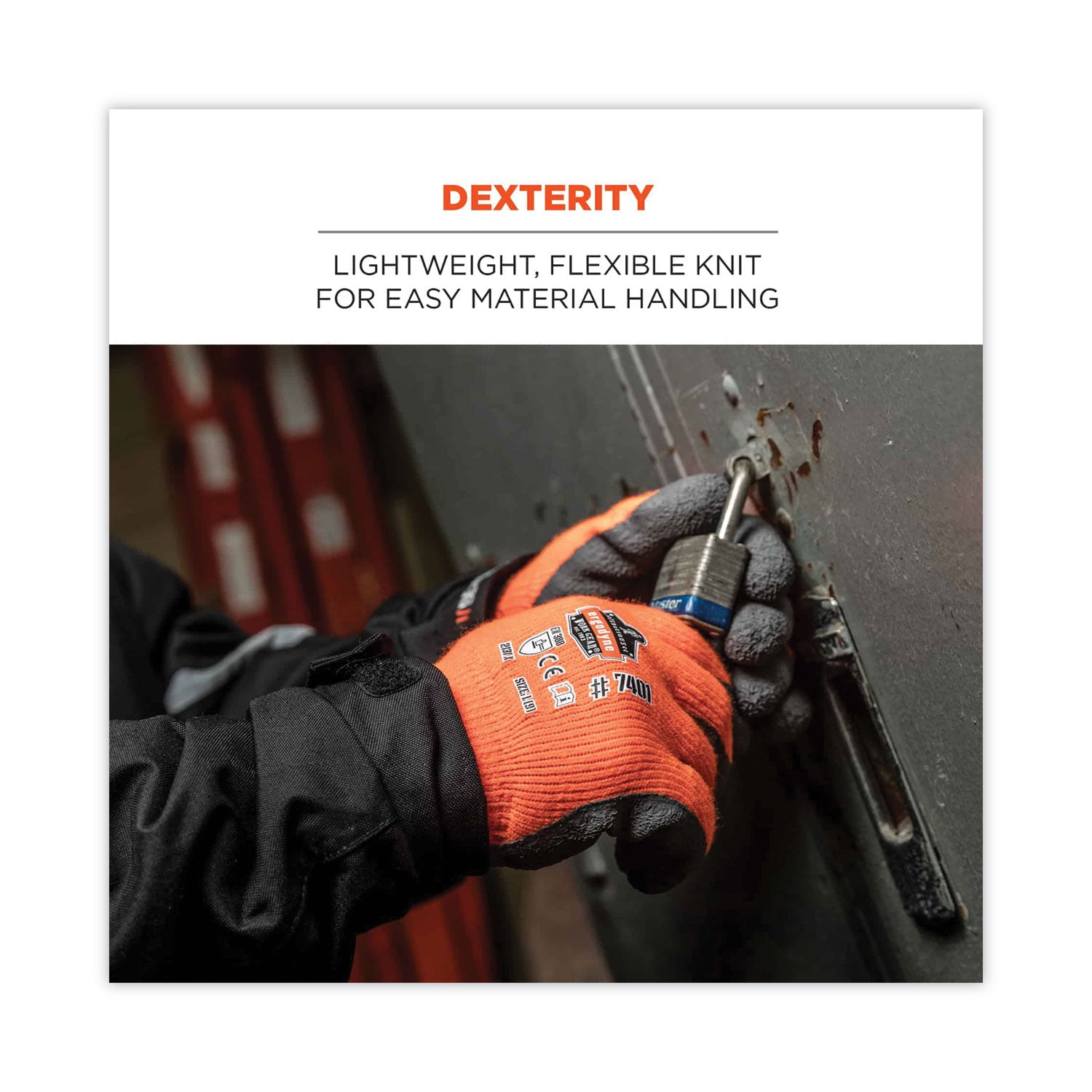 Ergodyne® ProFlex 7401 Coated Lightweight Winter Gloves, Orange, Large, Pair