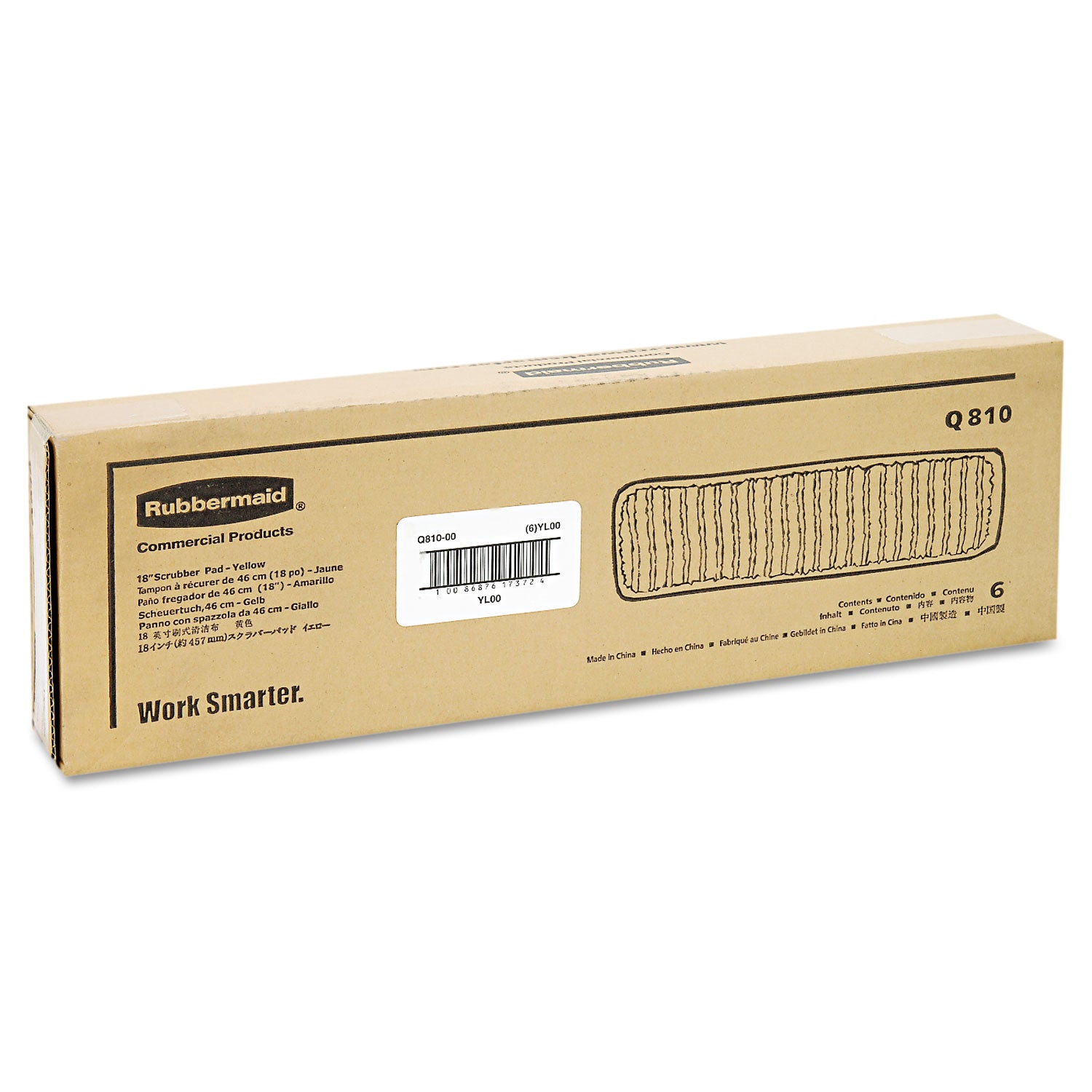 Rubbermaid® Commercial Microfiber Scrubber Pad, Vertical Polyprolene Stripes, 18", Yellow, 6/carton