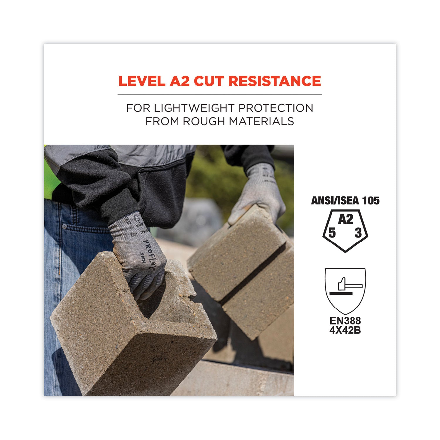 ergodyne® ProFlex 7024 ANSI A2 PU Coated CR Gloves, Gray, Large, Pair