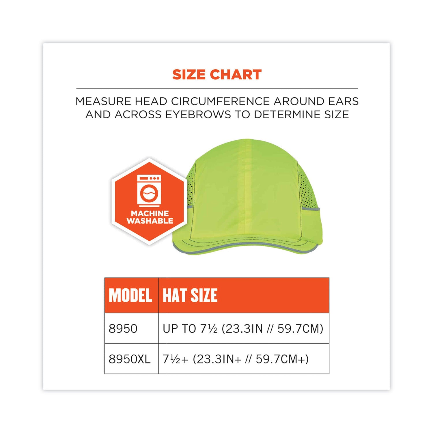 ergodyne® Skullerz 8950 Bump Cap Hat, Long Brim, Lime