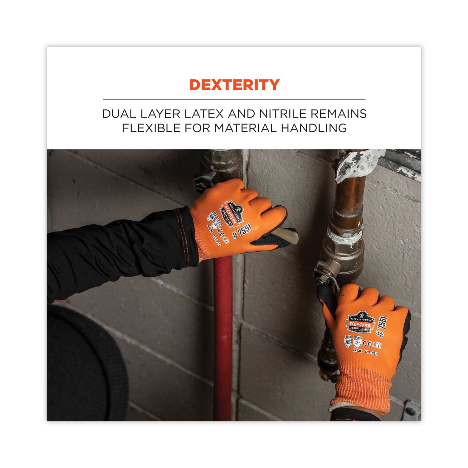 ergodyne® ProFlex 7551 ANSI A5 Coated Waterproof CR Gloves, Orange, Large, Pair