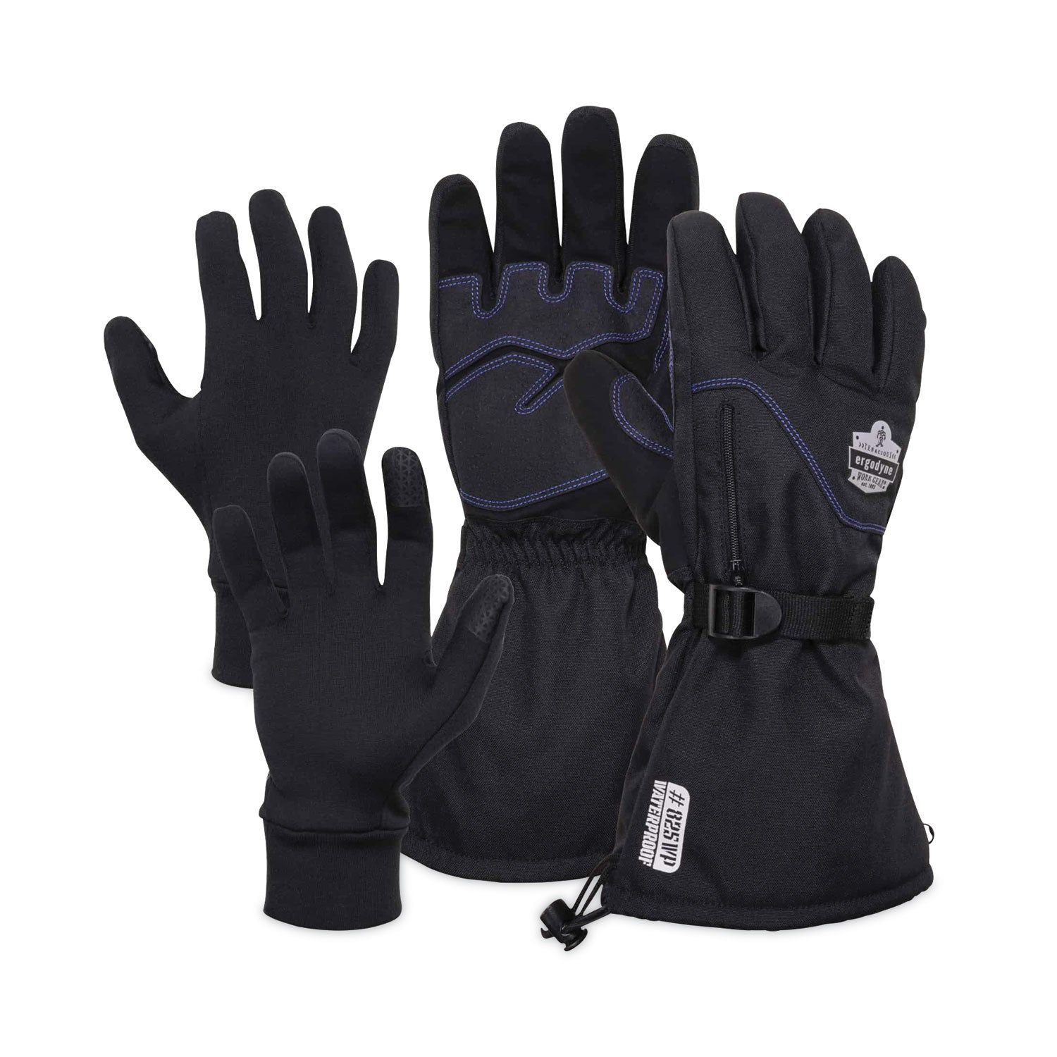 ergodyne® ProFlex 825WP Thermal Waterproof Winter Work Gloves, Black, Small, Pair