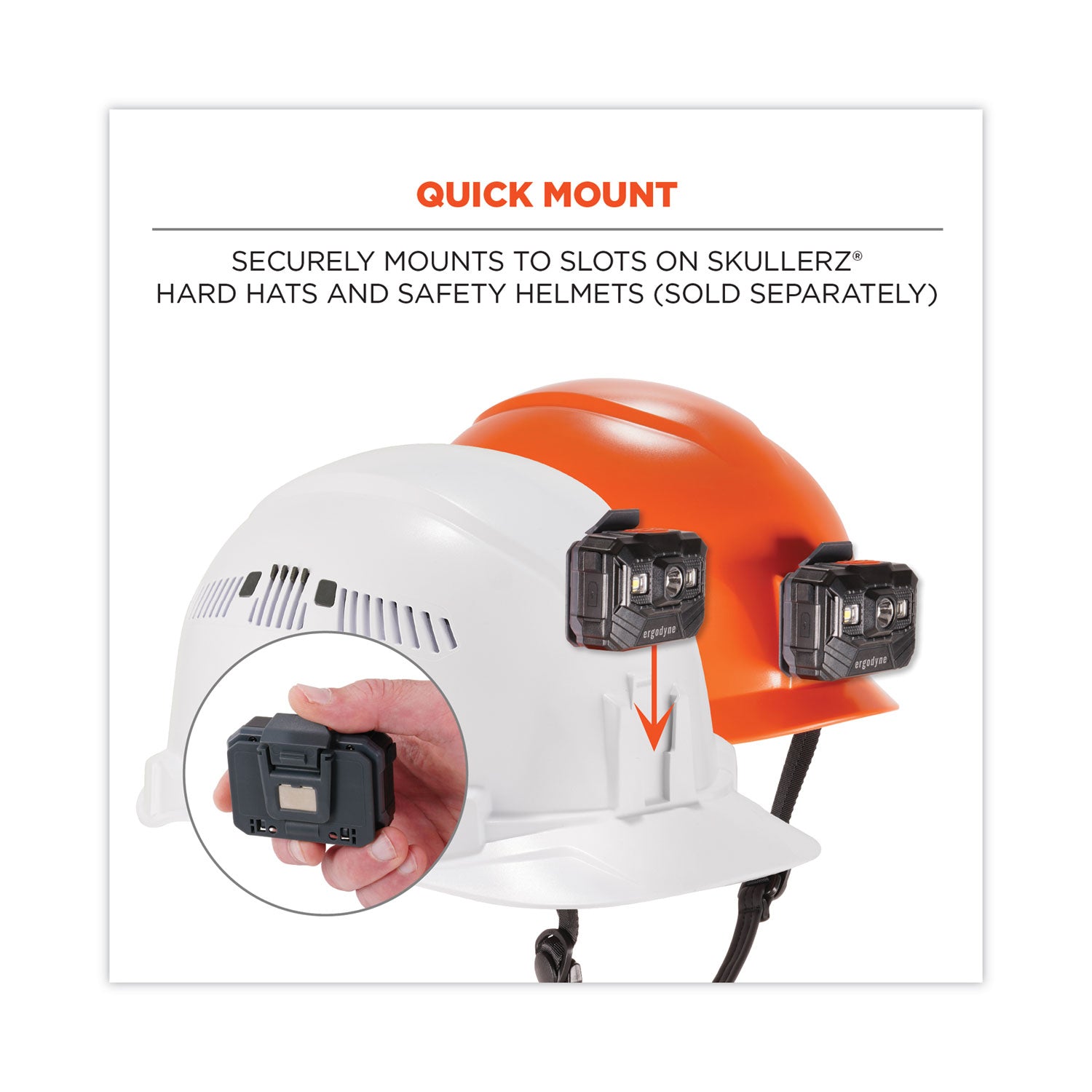 ergodyne® Skullerz 8987 Rechargeable Hard Hat LED Light, 2.5 x 3 x 2, Black