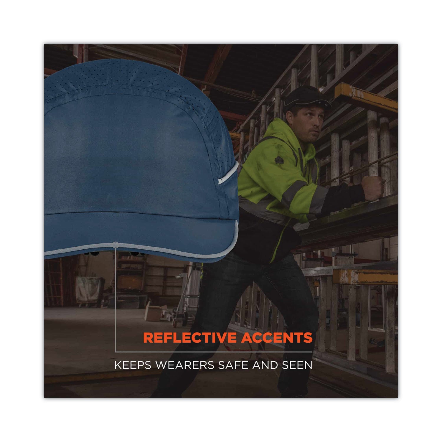 ergodyne® Skullerz 8965 Lightweight Bump Cap Hat with LED Lighting, Short Brim, Navy