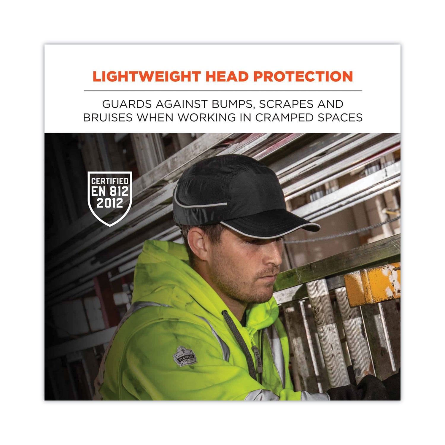 ergodyne® Skullerz 8965 Lightweight Bump Cap Hat with LED Lighting, Short Brim, Navy