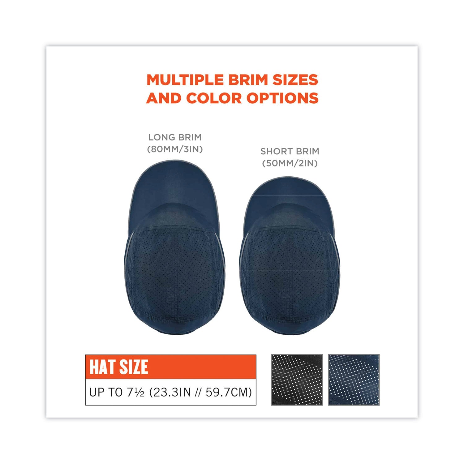 ergodyne® Skullerz 8965 Lightweight Bump Cap Hat with LED Lighting, Short Brim, Navy